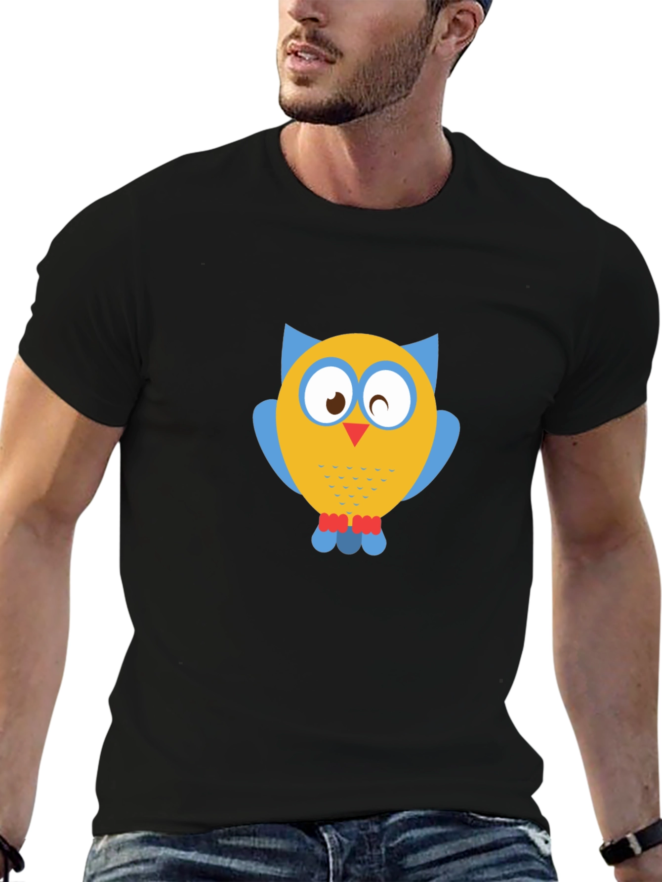 Owl Graphic Print Black T-Shirt