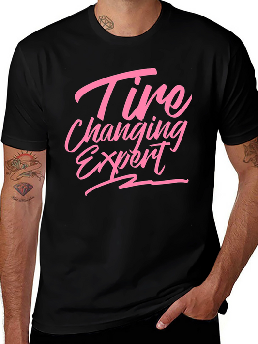 Tire Changing Expert Graphic Tee - Black Crew Neck T-Shirt