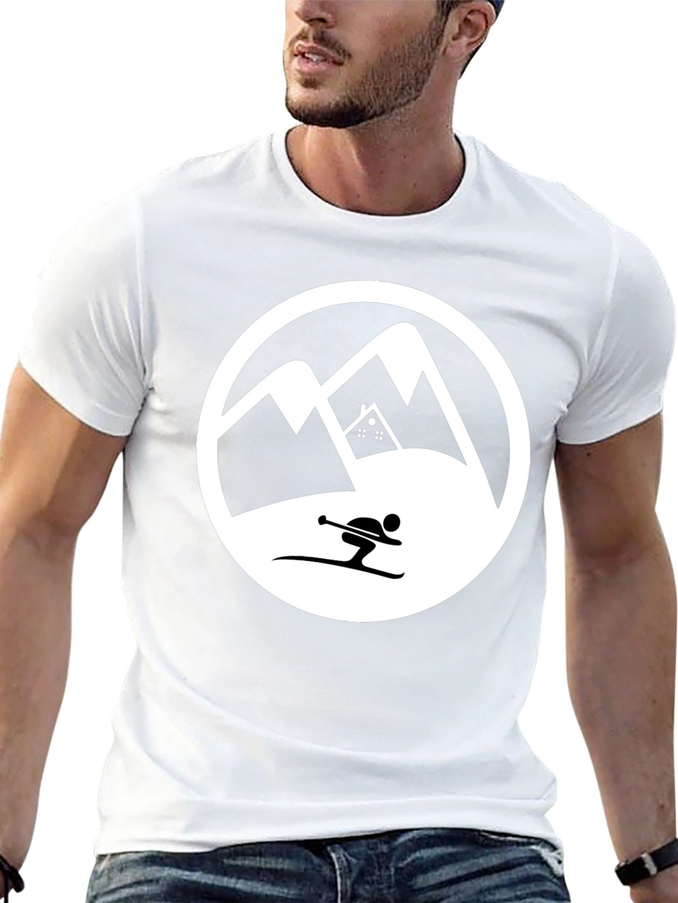 Mountain Skiing Graphic Tee - Black Cotton T-Shirt