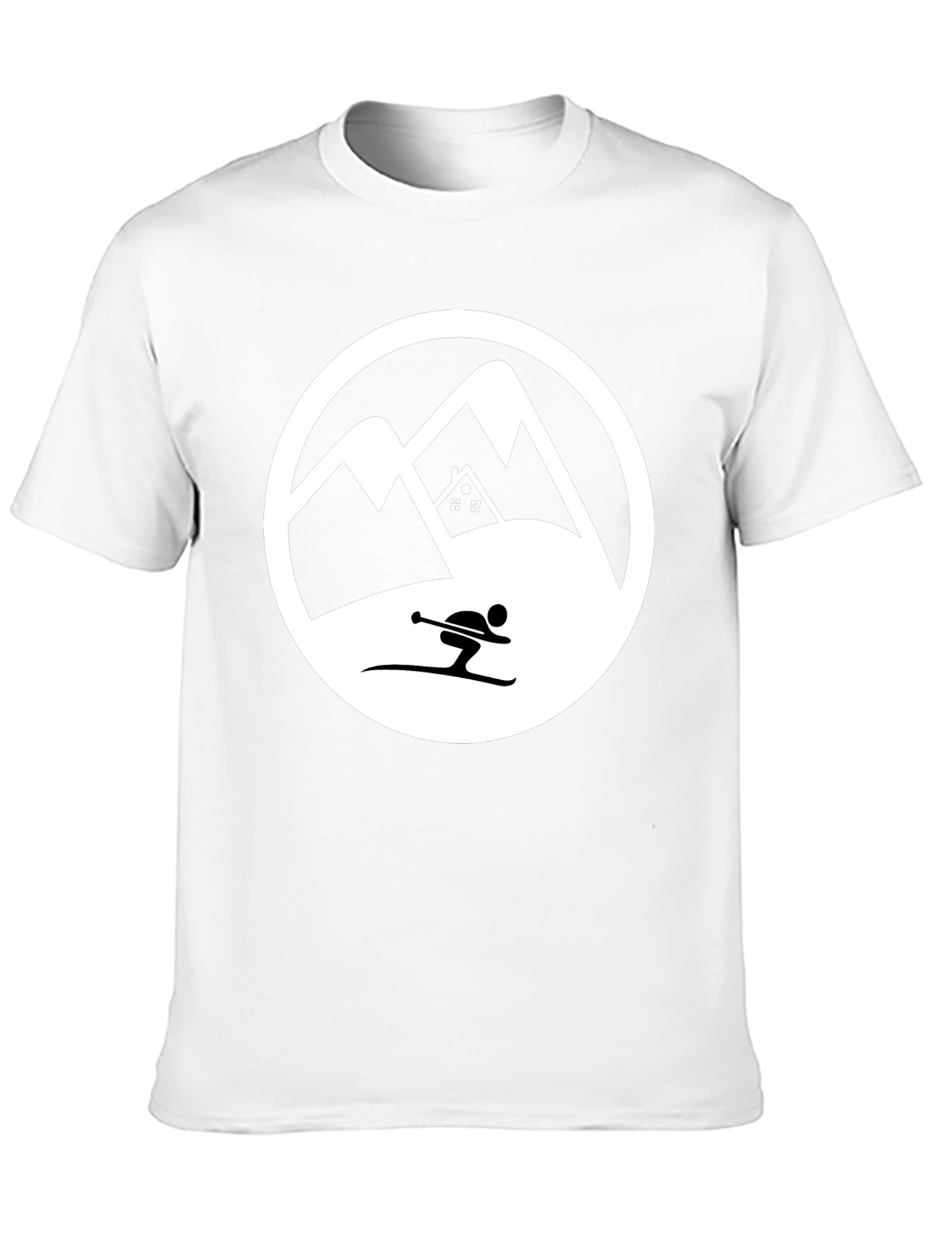 Mountain Skiing Graphic Tee - Black Cotton T-Shirt