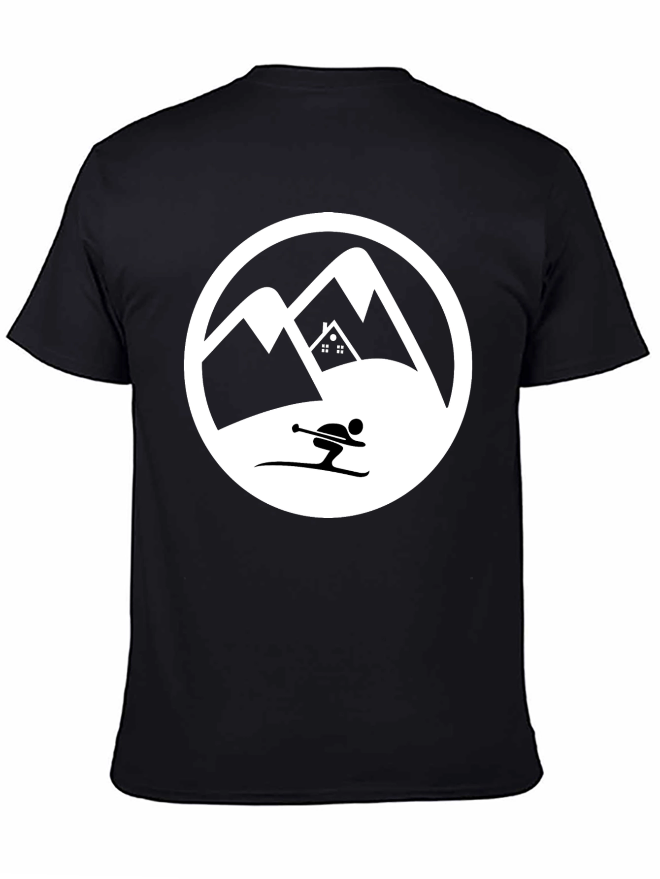 Mountain Skiing Graphic Tee - Black Cotton T-Shirt