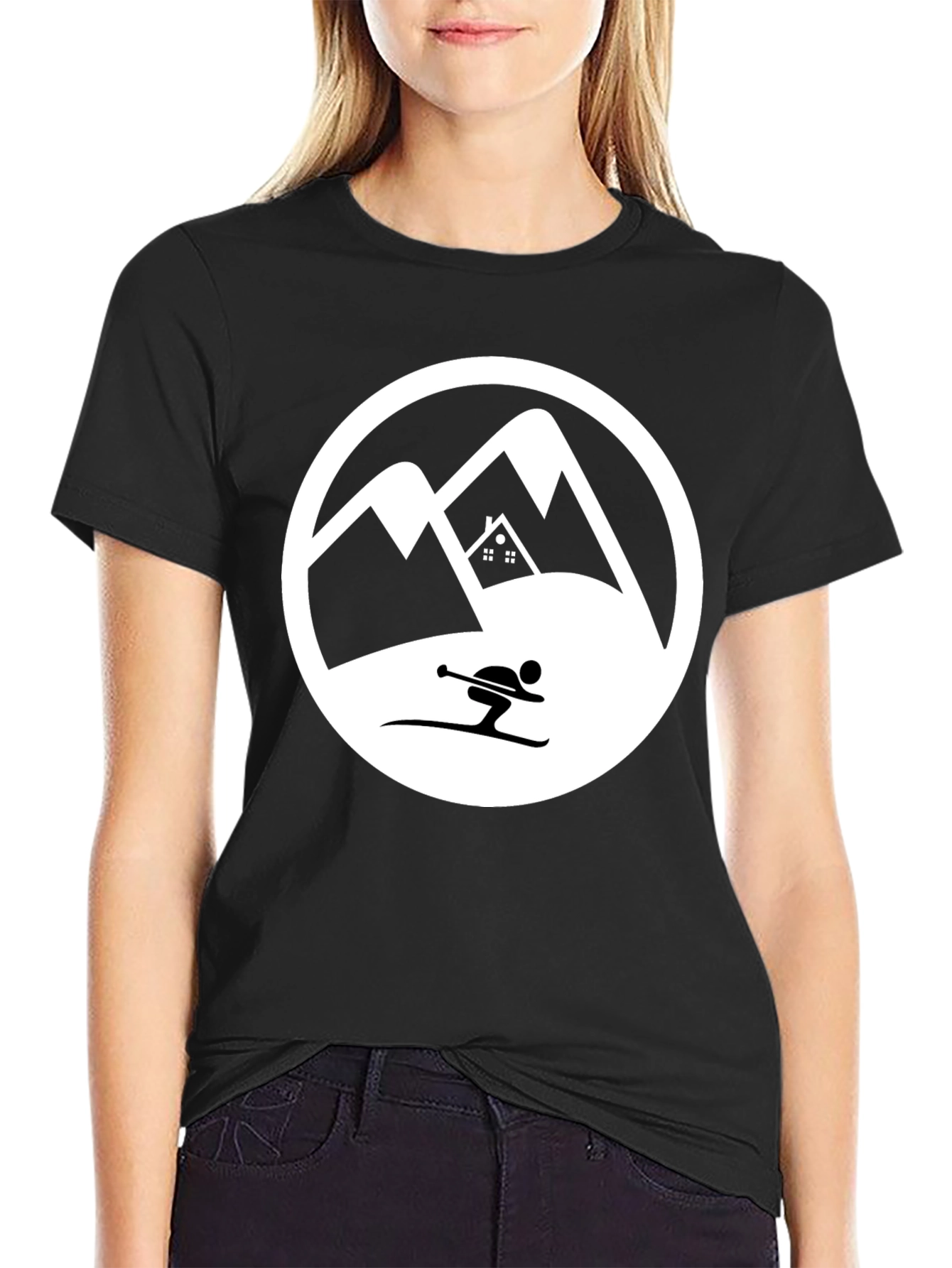 Mountain Skiing Graphic Tee - Black Cotton T-Shirt