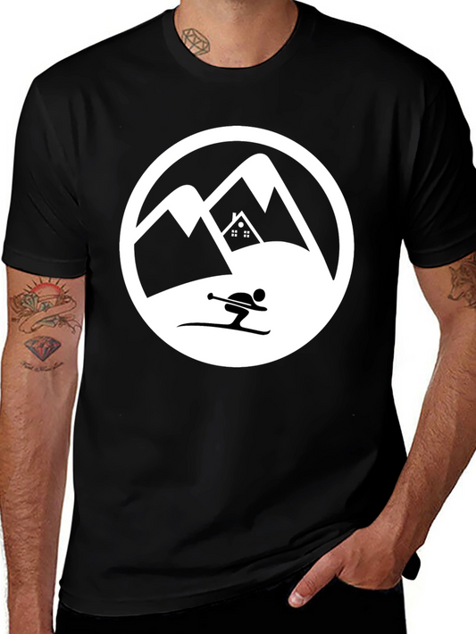 Mountain Skiing Graphic Tee - Black Cotton T-Shirt