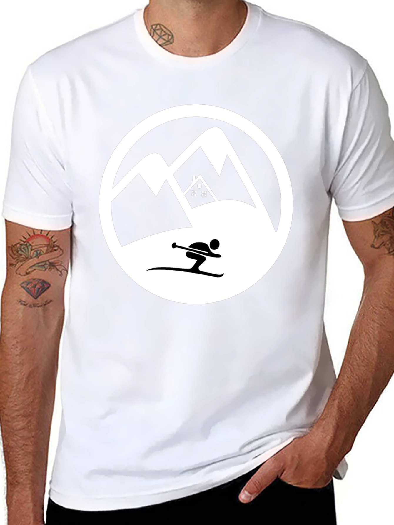 Mountain Skiing Graphic Tee - Black Cotton T-Shirt