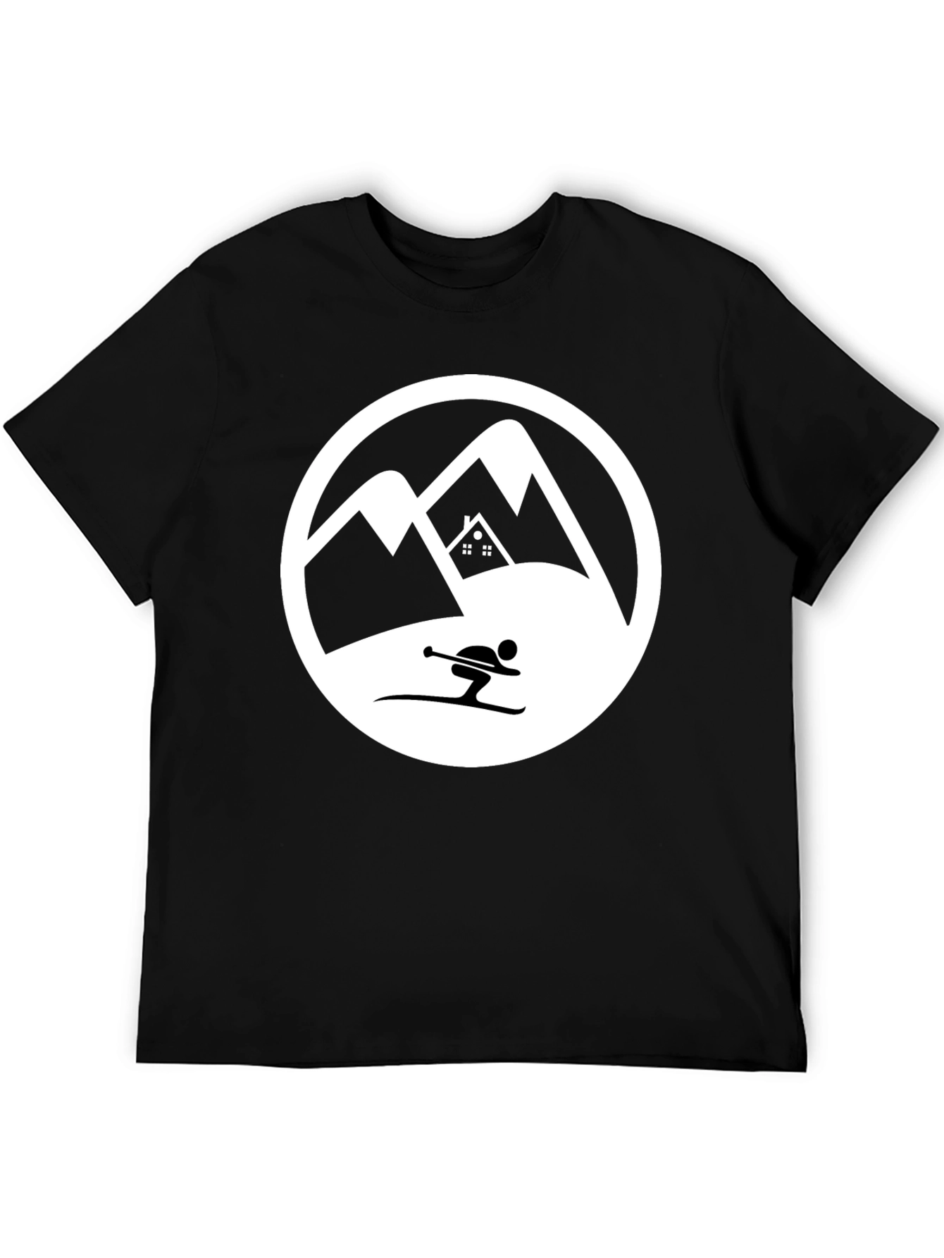 Mountain Skiing Graphic Tee - Black Cotton T-Shirt