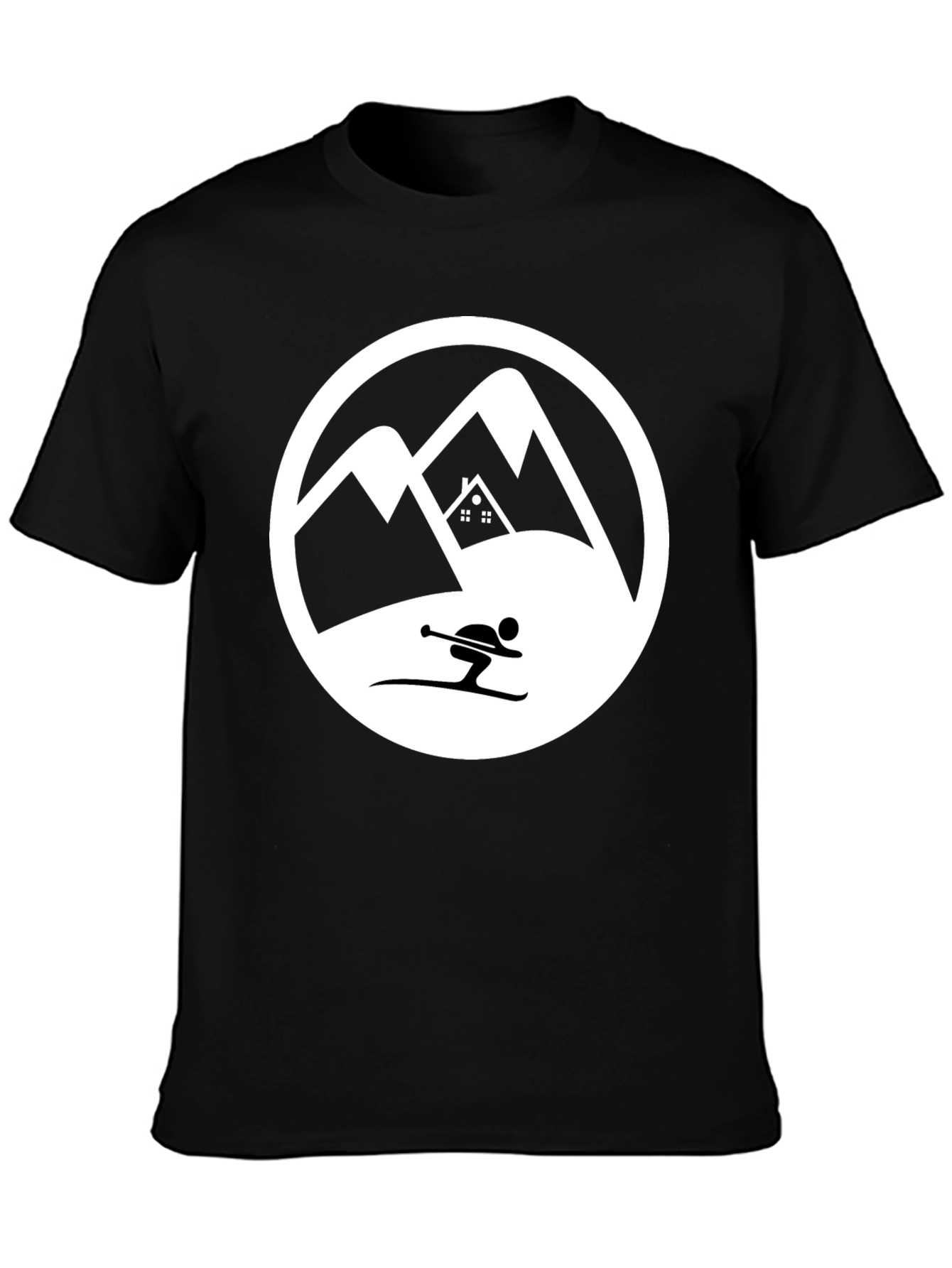 Mountain Skiing Graphic Tee - Black Cotton T-Shirt