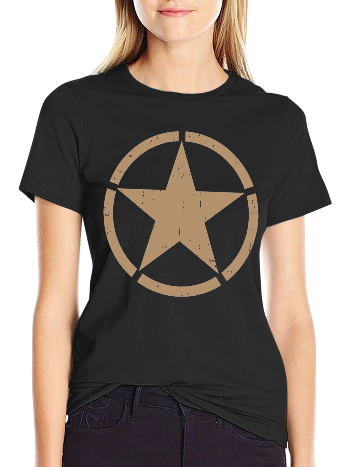 Distressed Star Graphic Black T-Shirt