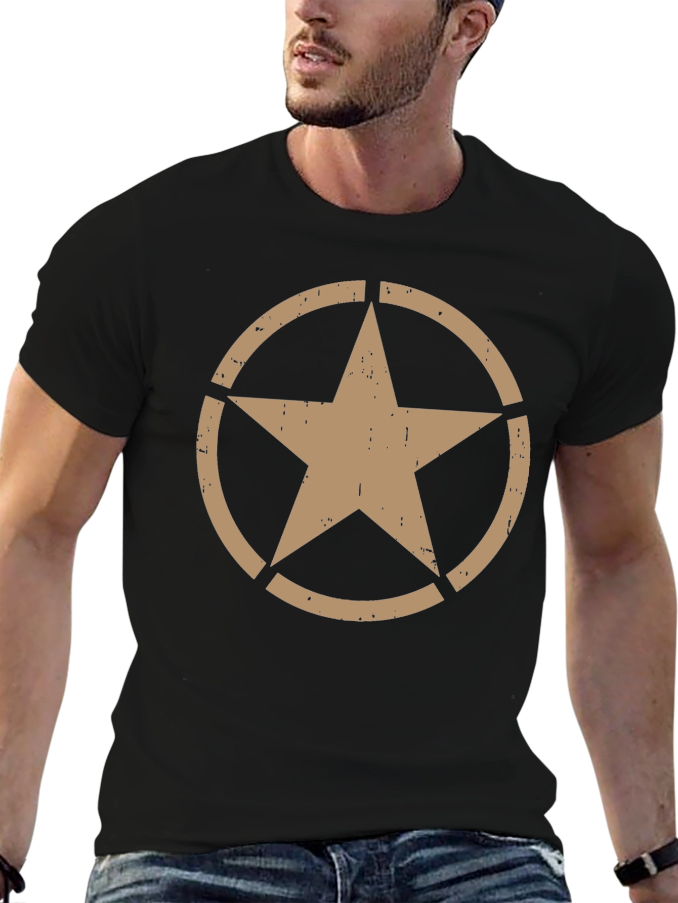 Distressed Star Graphic Black T-Shirt