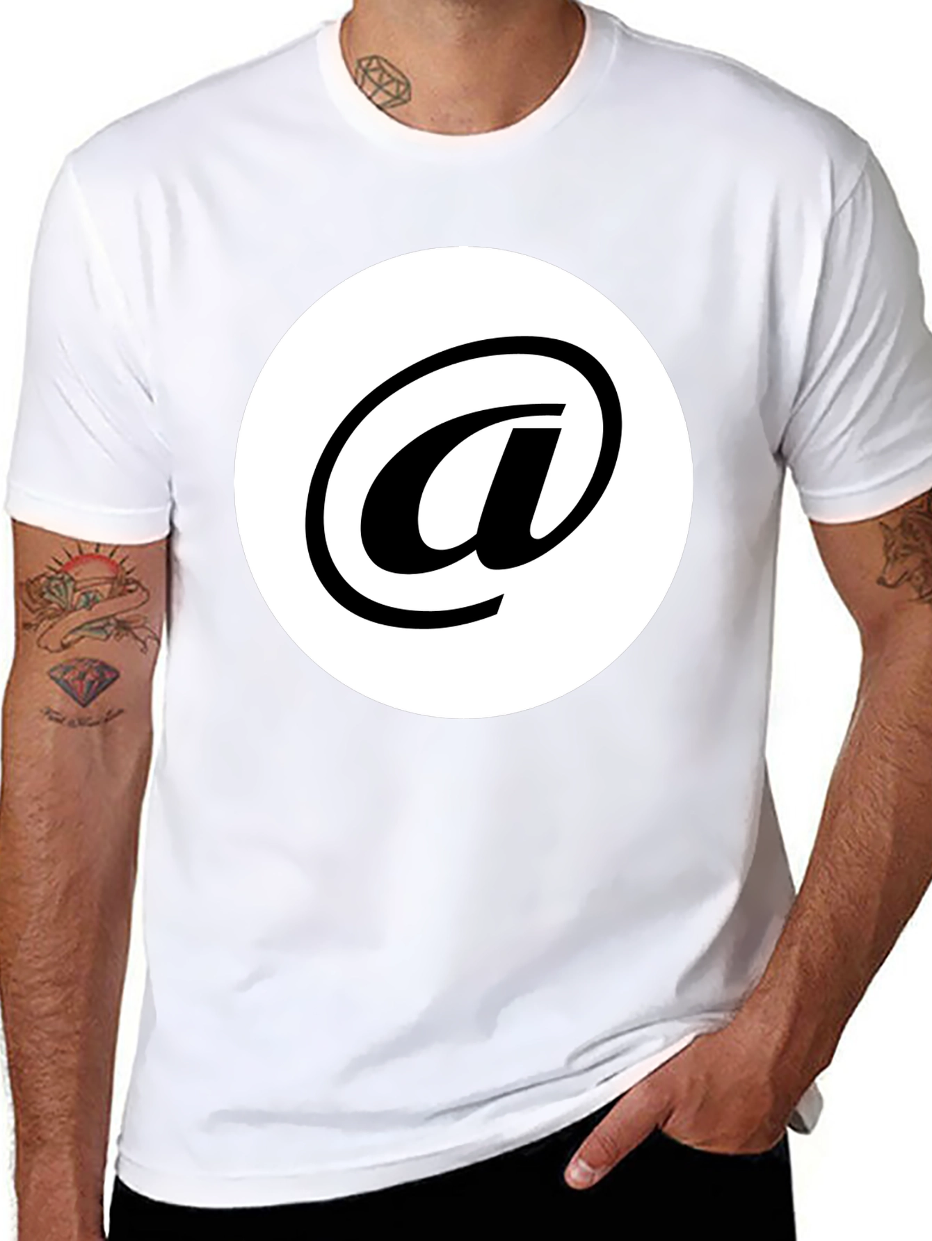 Stylish Black Tee with White At Symbol Design