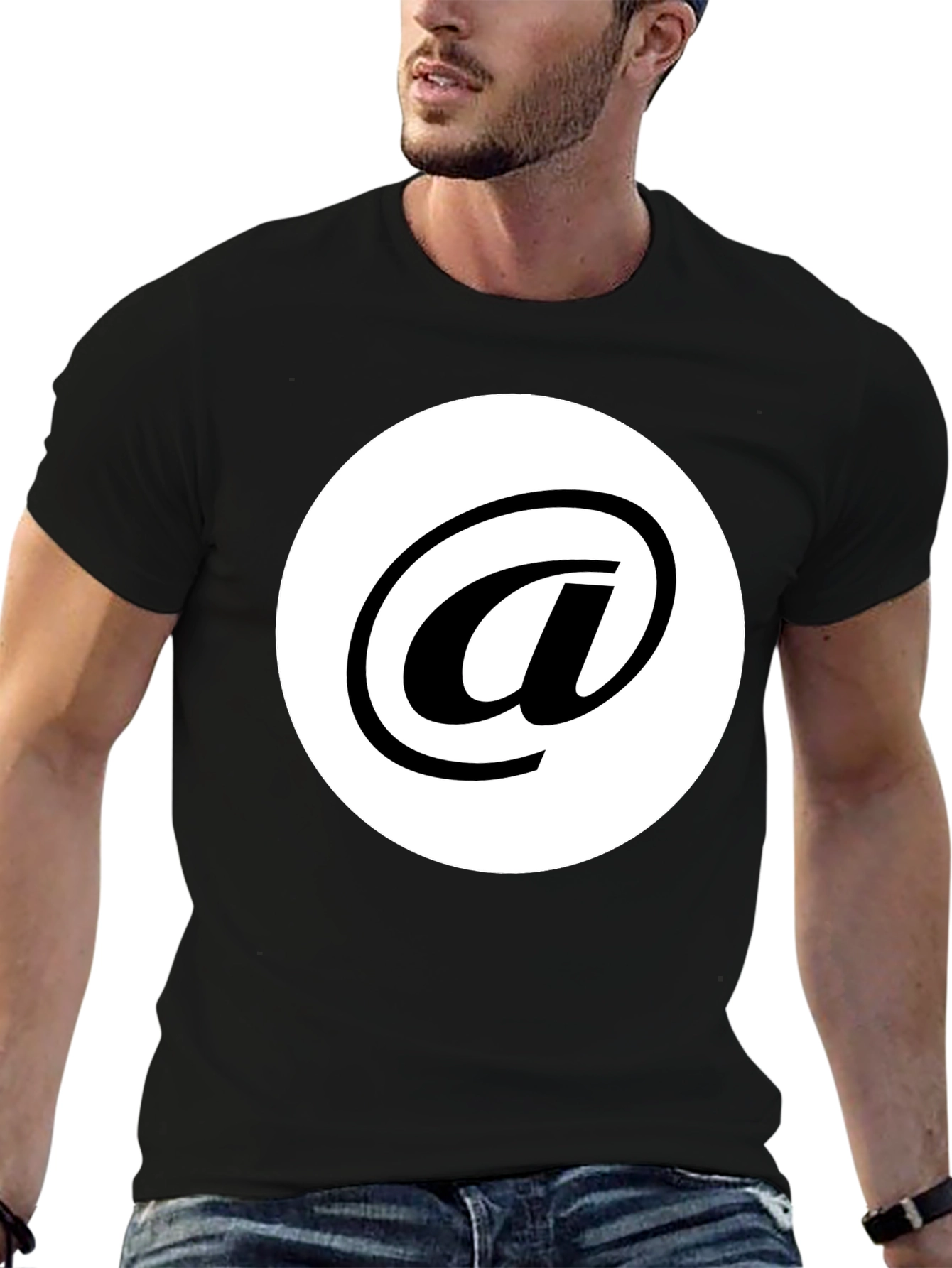 Stylish Black Tee with White At Symbol Design