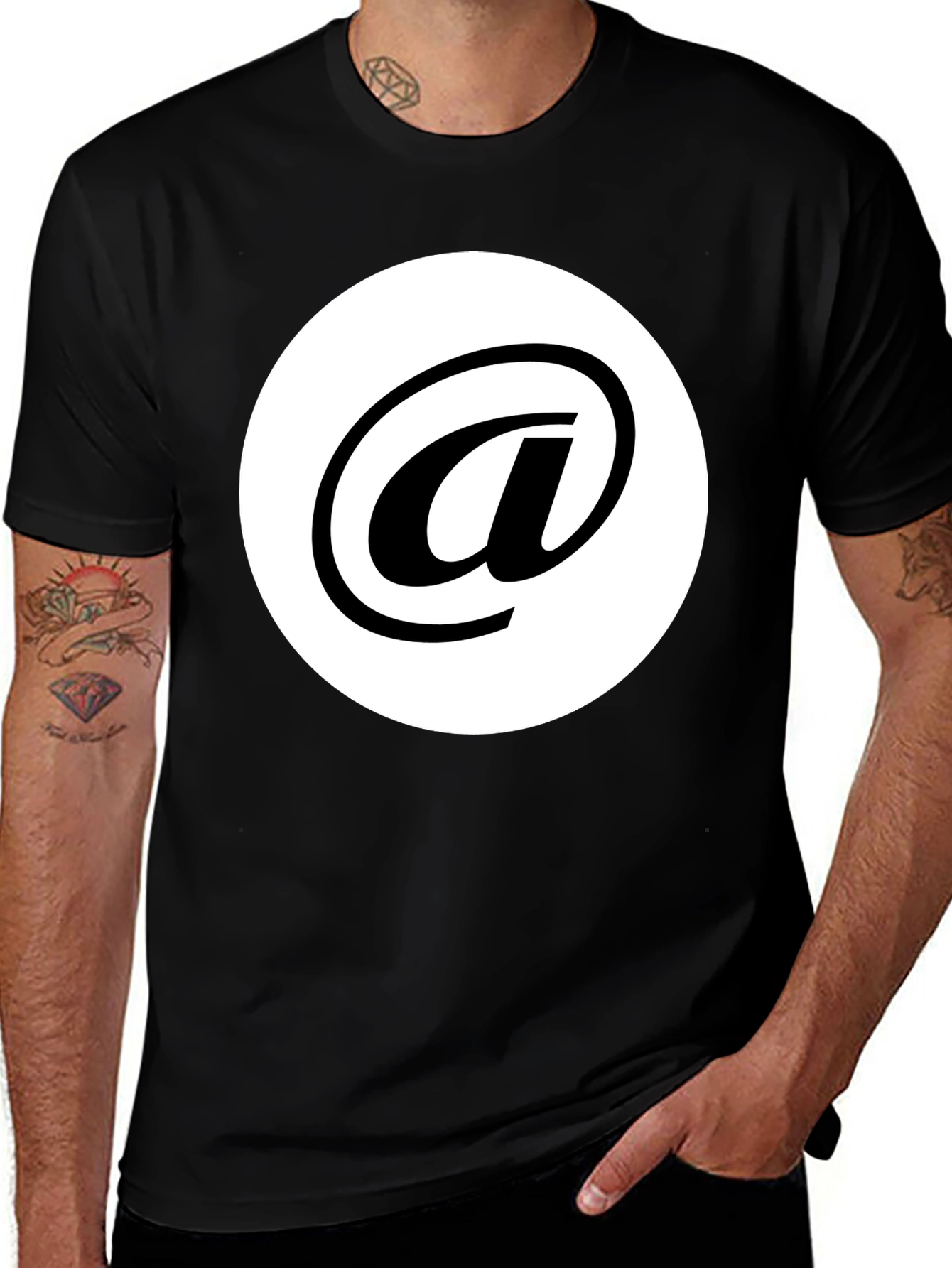 Stylish Black Tee with White At Symbol Design