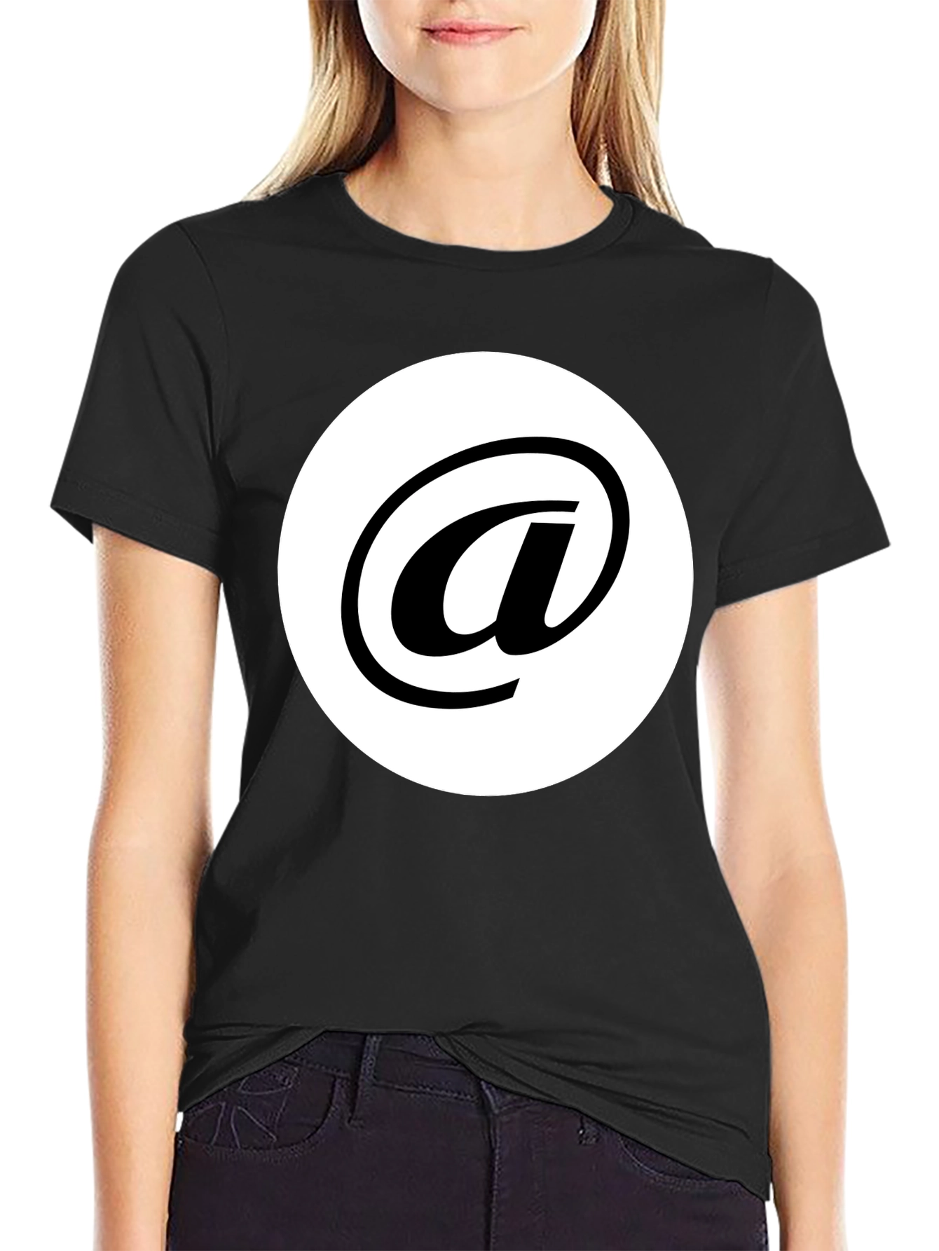 Stylish Black Tee with White At Symbol Design