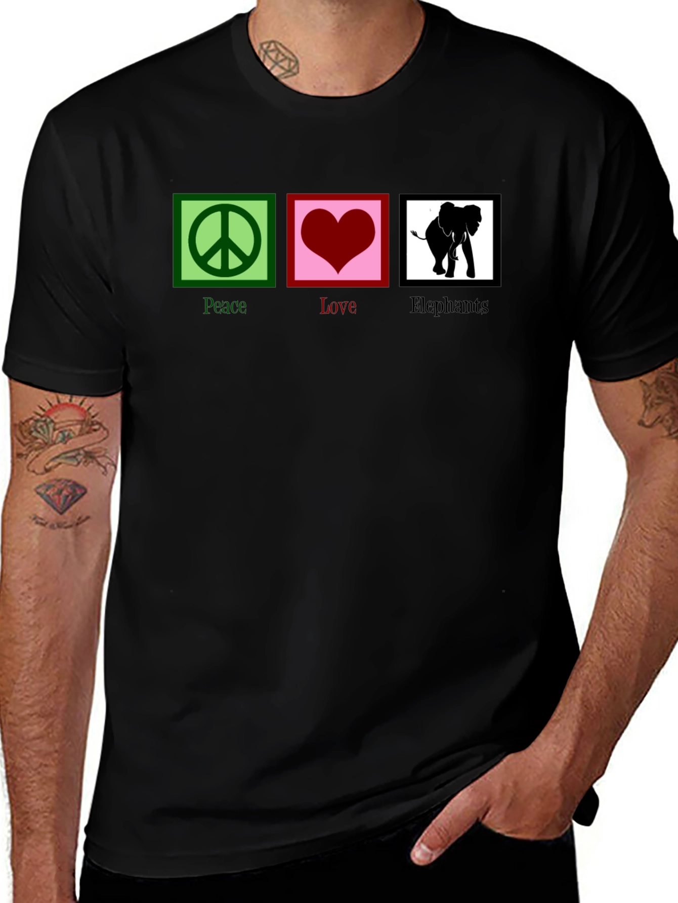 Peace Love Elephants Graphic T-Shirt