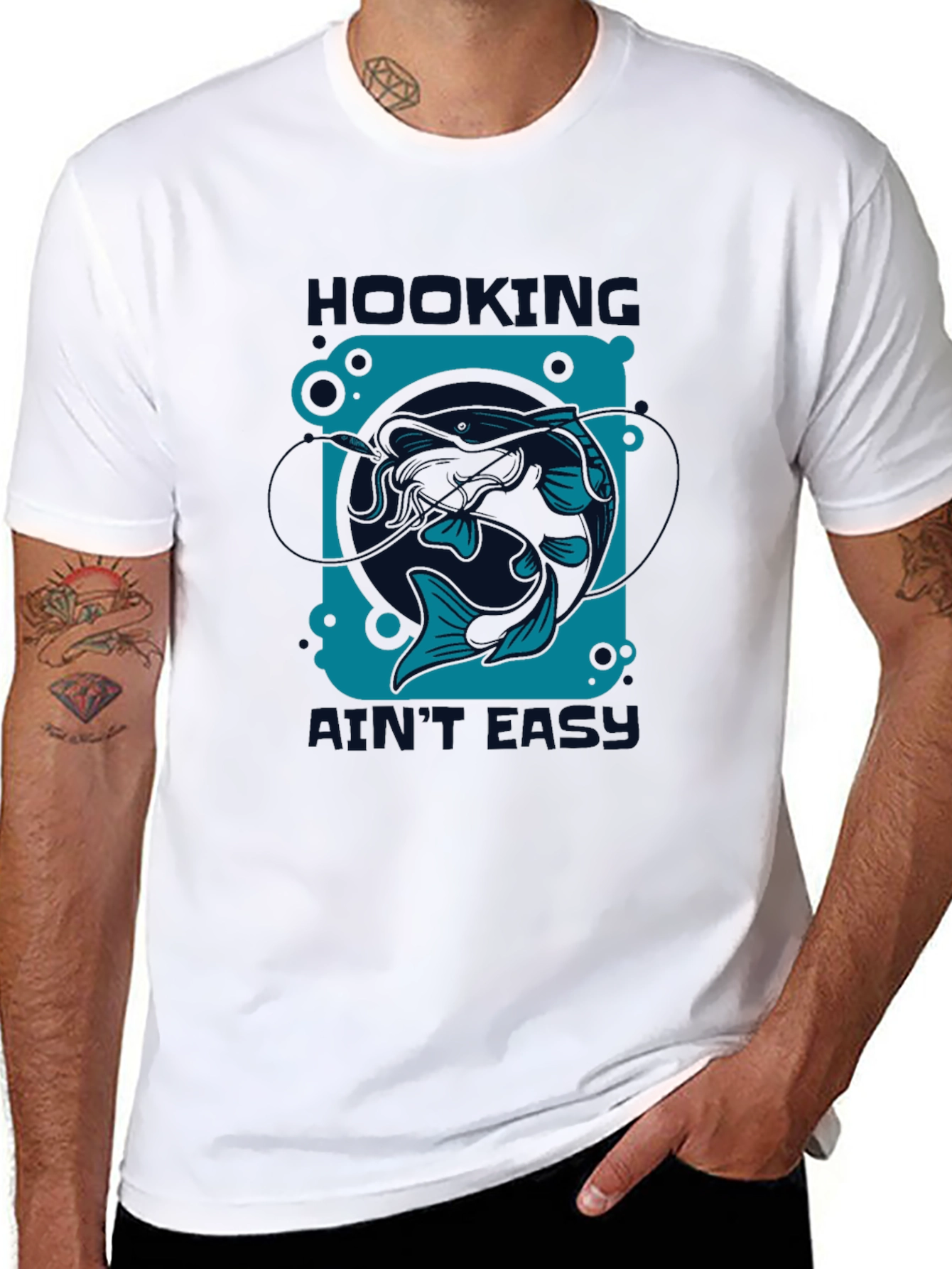Hooking Aint Easy T-Shirt - Fishing Design