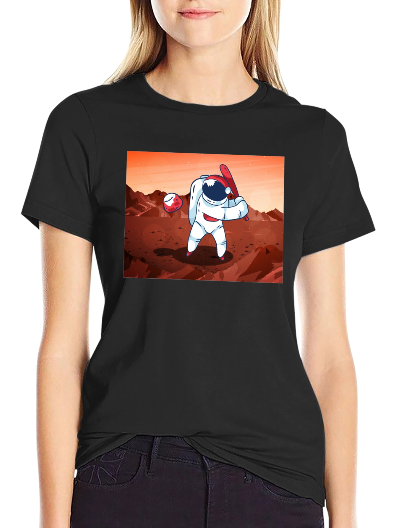 Astronaut Baseball on Mars Graphic T-Shirt