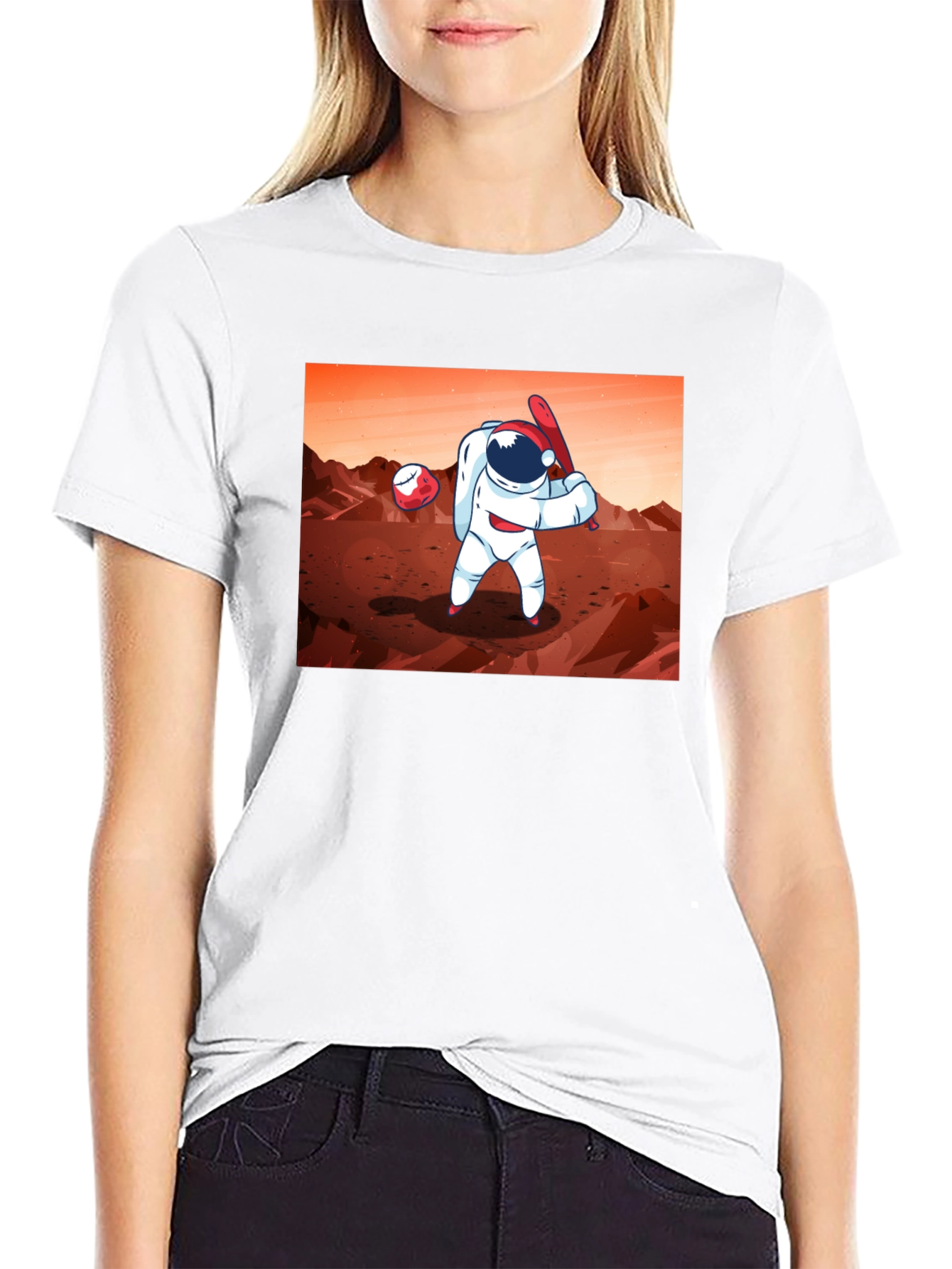 Astronaut Baseball on Mars Graphic T-Shirt