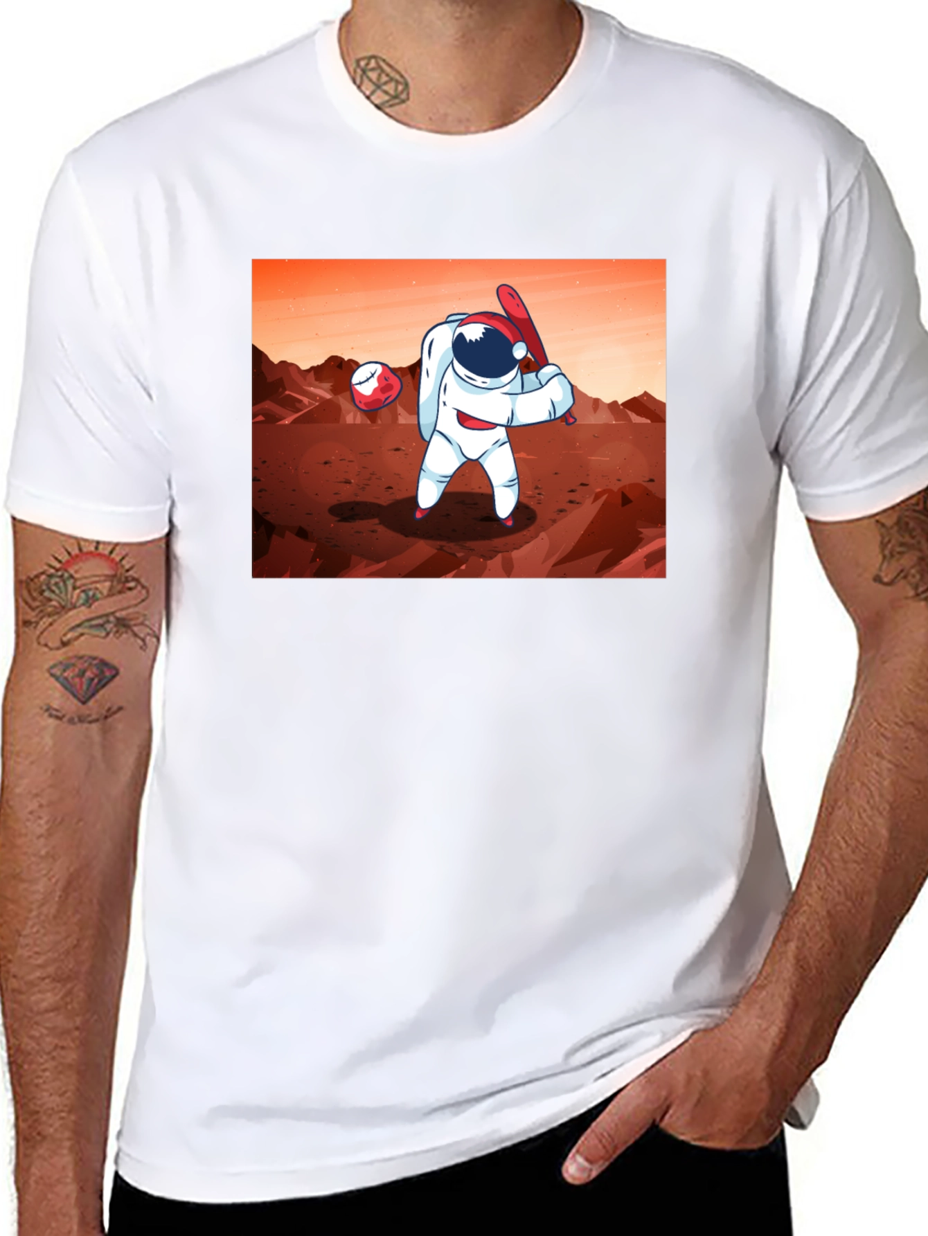 Astronaut Baseball on Mars Graphic T-Shirt