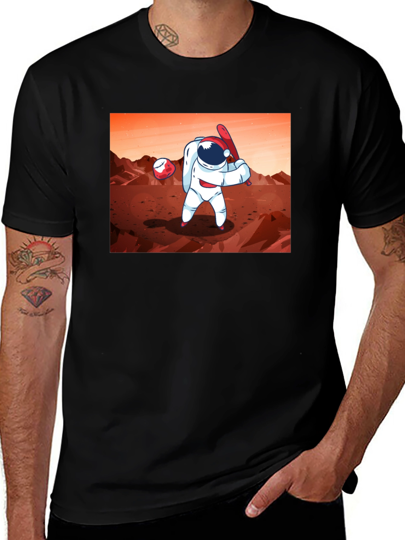 Astronaut Baseball on Mars Graphic T-Shirt