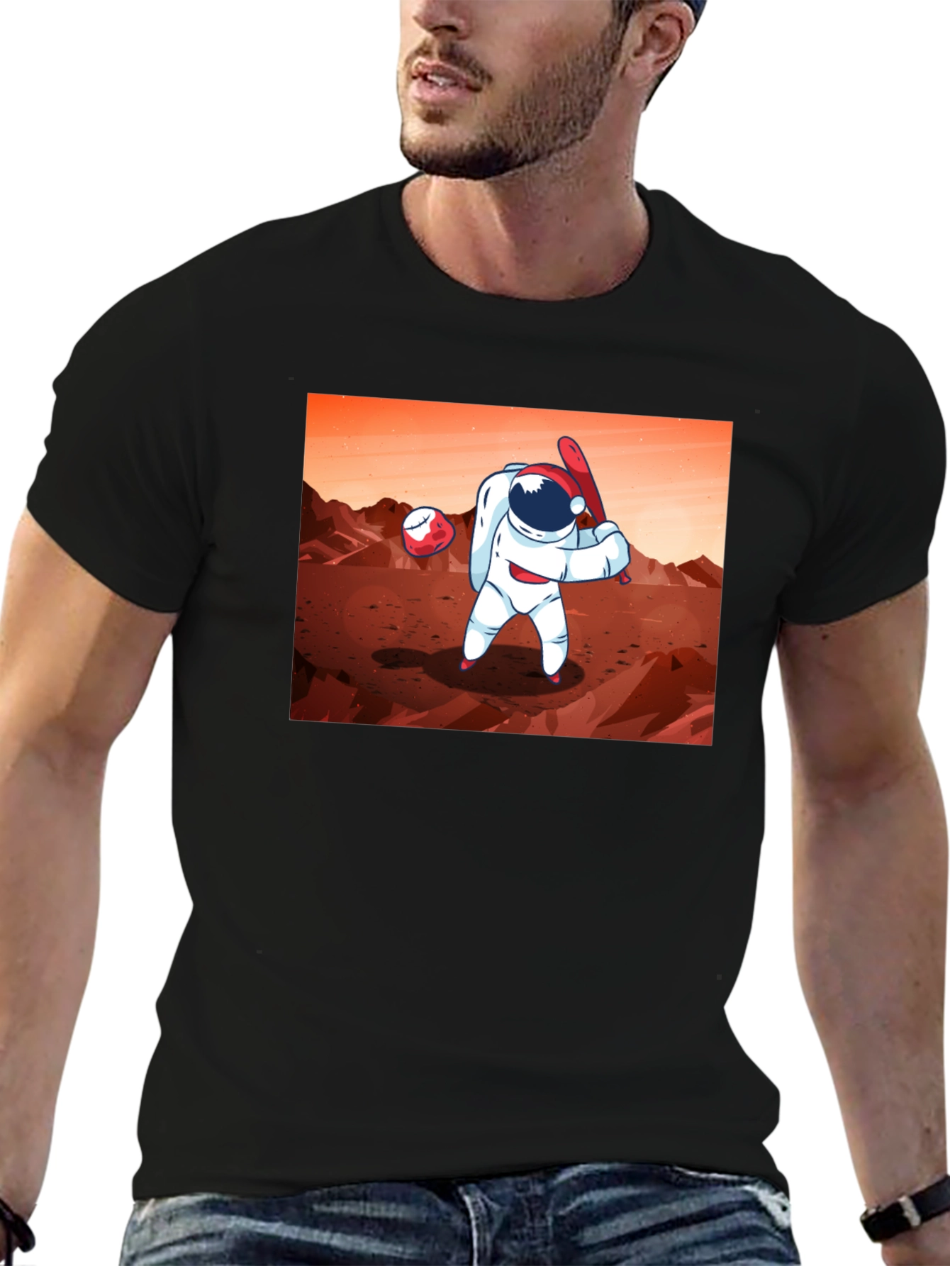 Astronaut Baseball on Mars Graphic T-Shirt