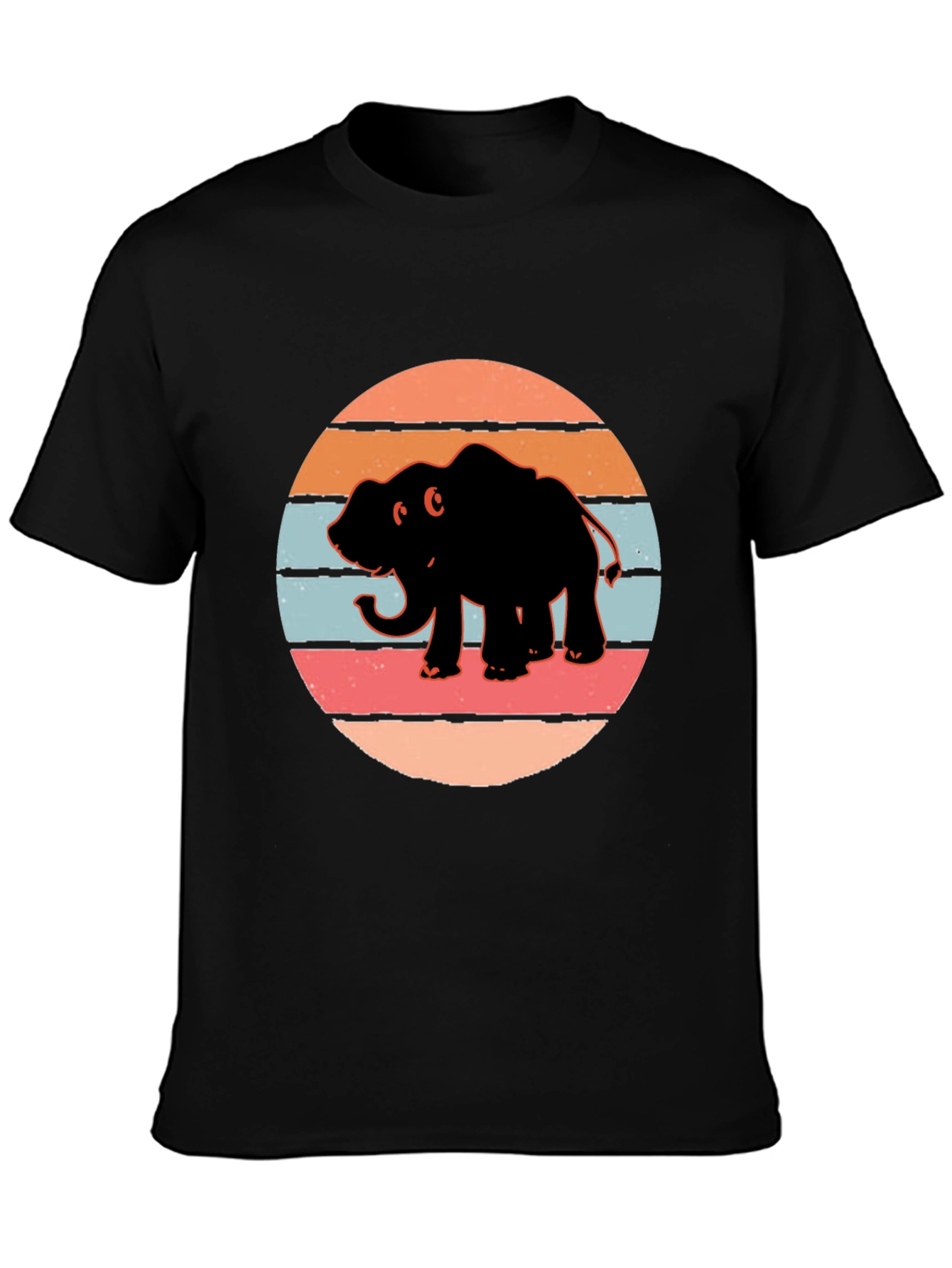 Elephant Sunset Retro T-Shirt - Black