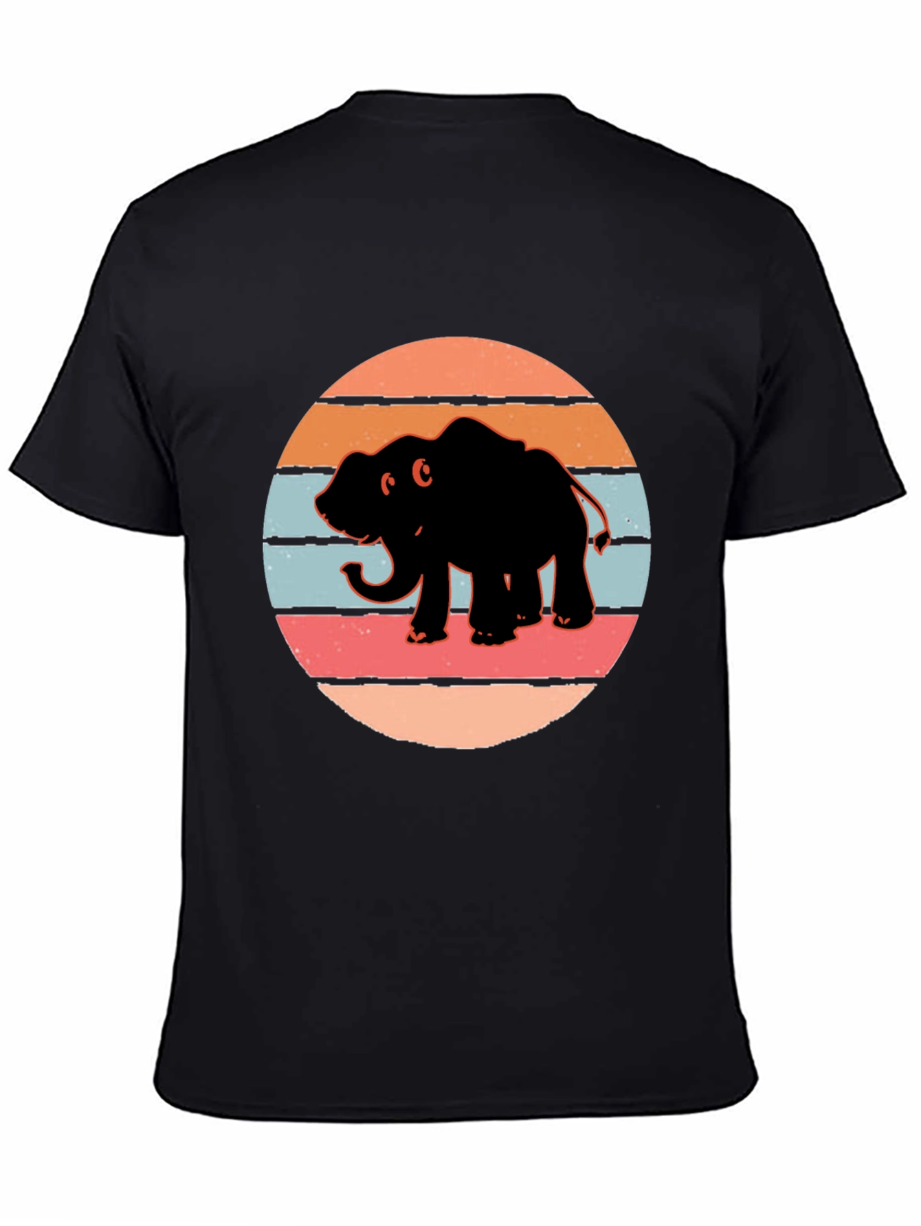 Elephant Sunset Retro T-Shirt - Black
