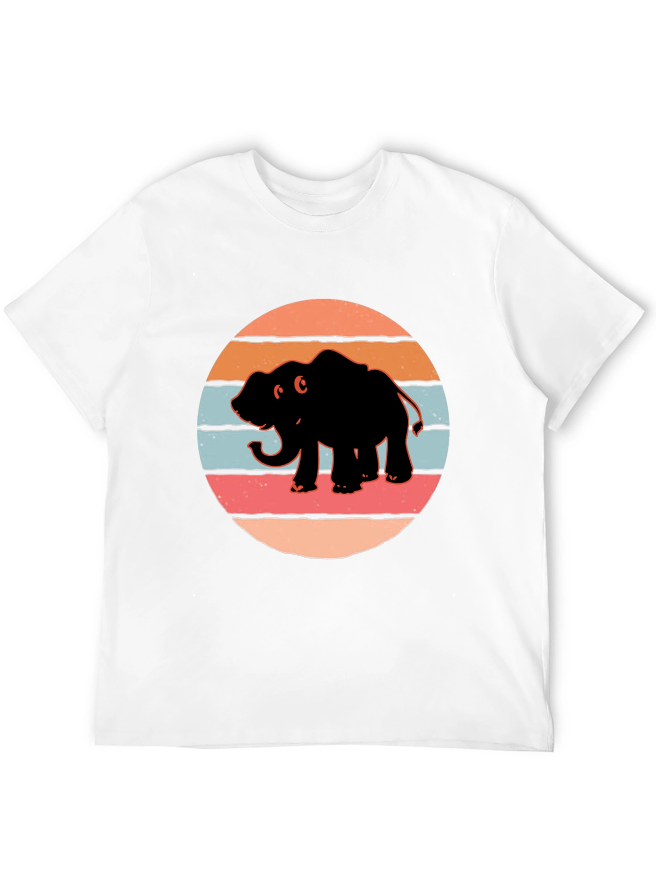 Elephant Sunset Retro T-Shirt - Black