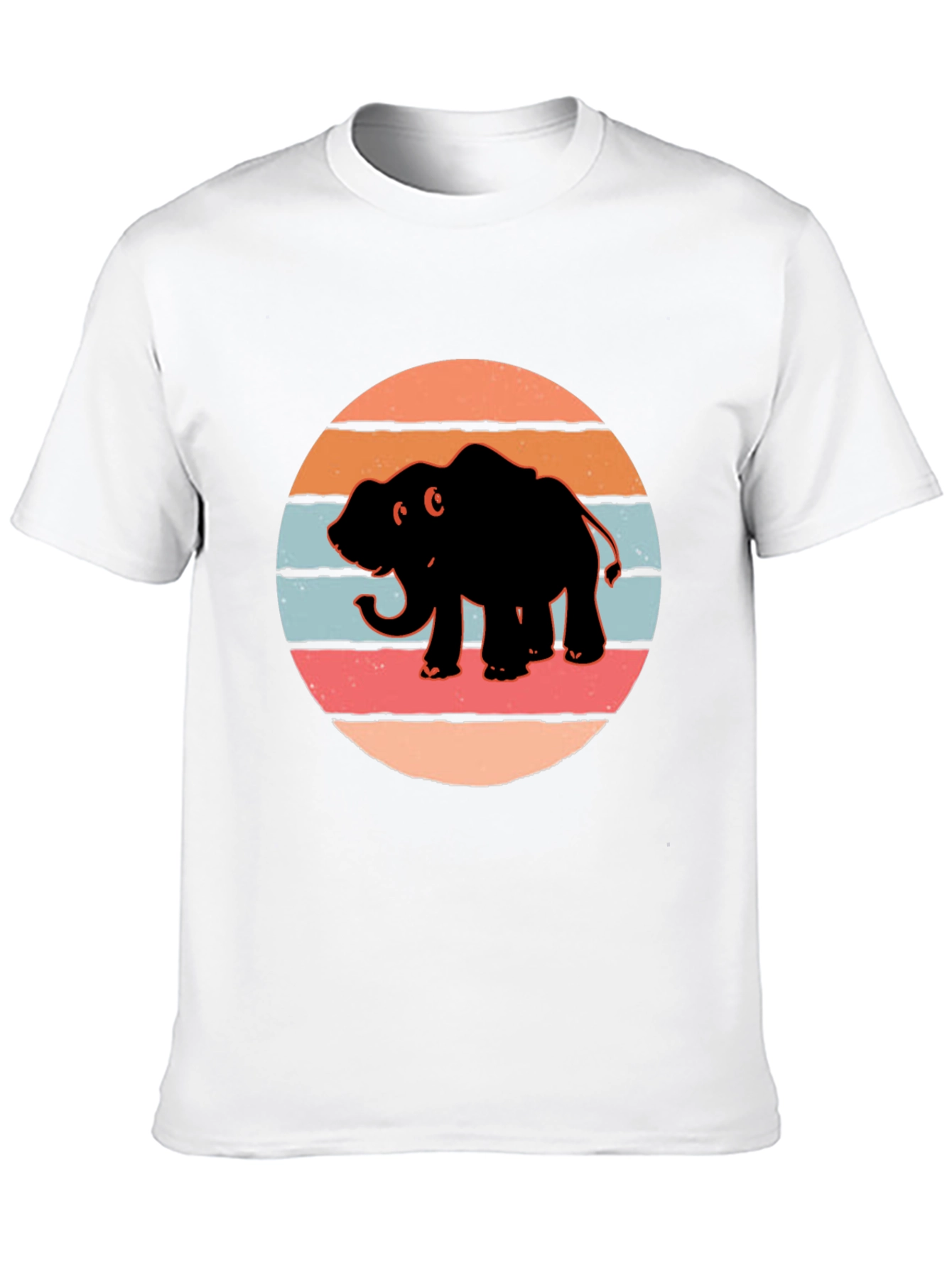 Elephant Sunset Retro T-Shirt - Black