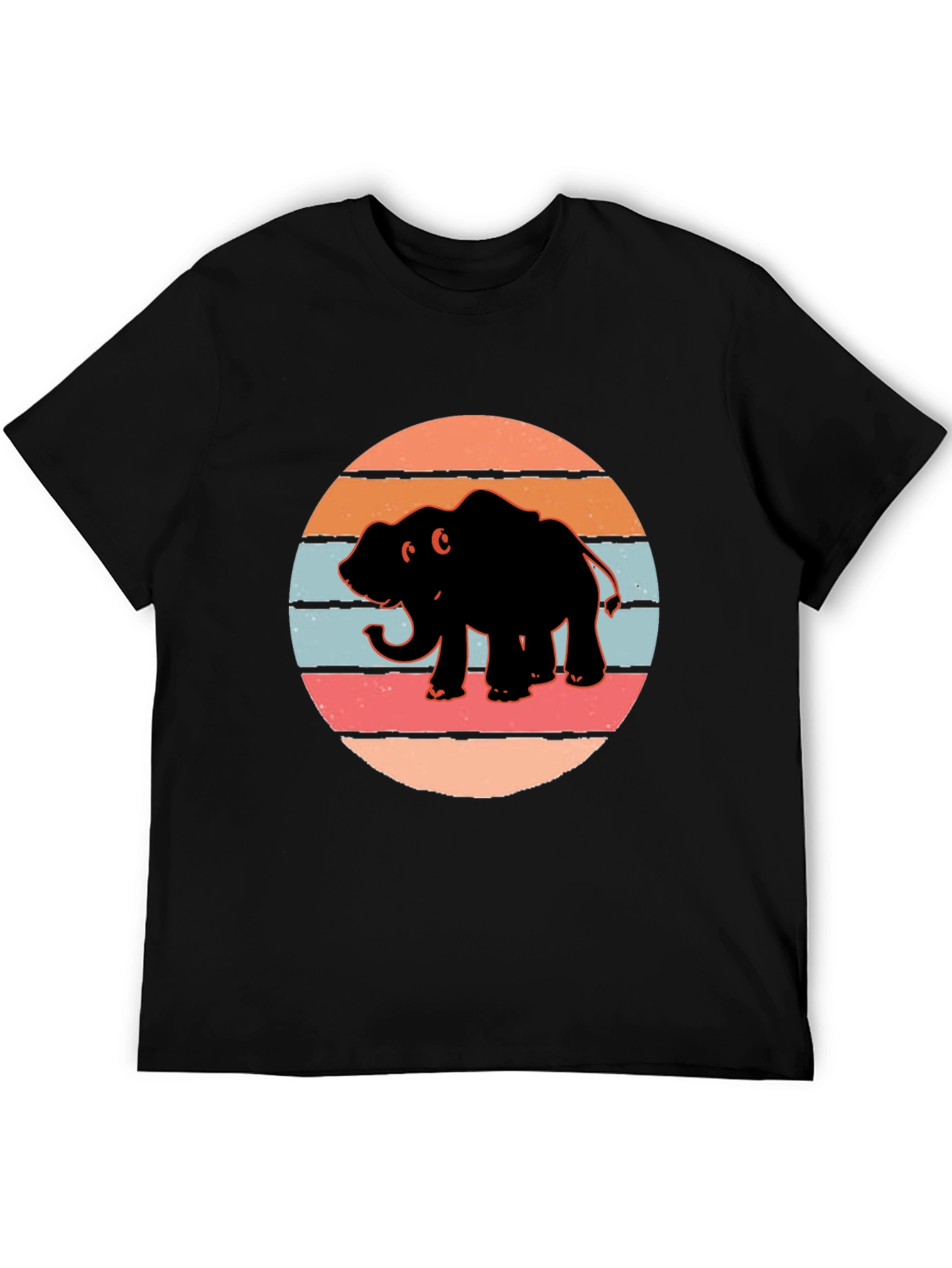 Elephant Sunset Retro T-Shirt - Black