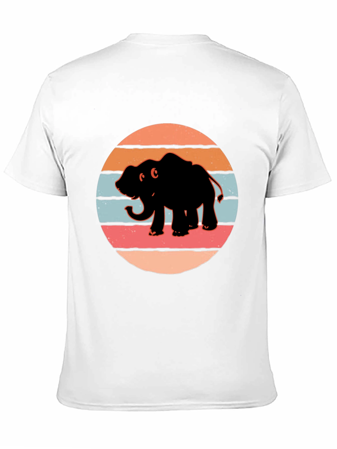 Elephant Sunset Retro T-Shirt - Black