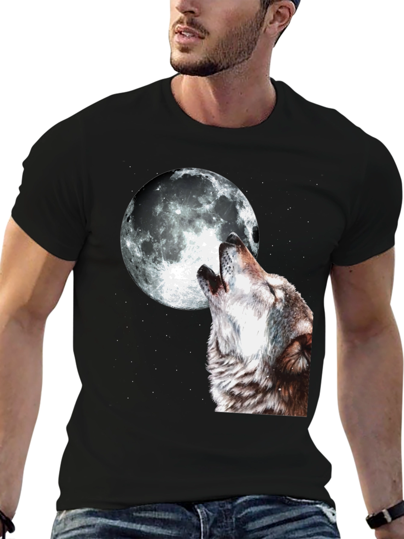 Wolf Howling at Moon Graphic T-Shirt