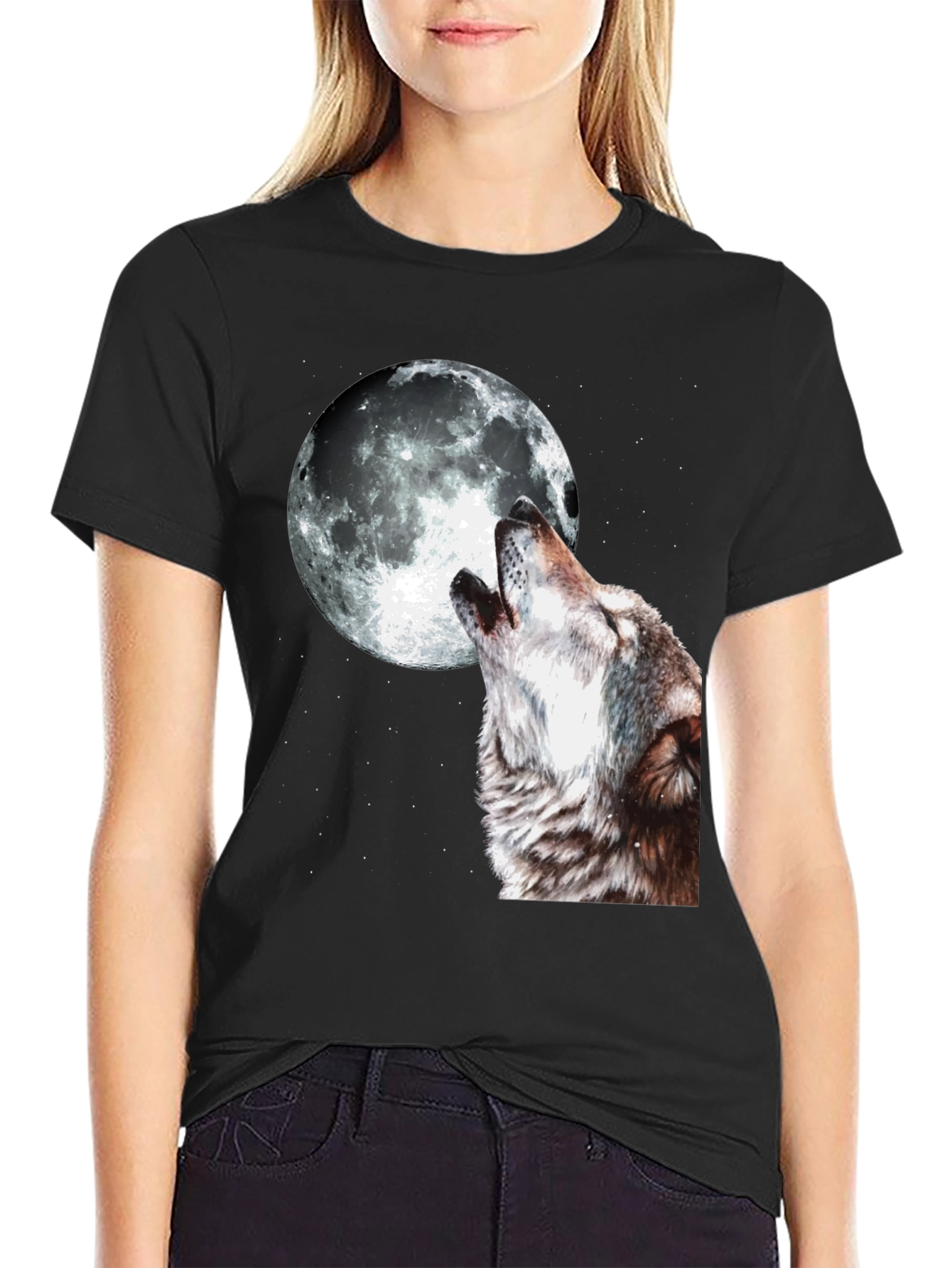 Wolf Howling at Moon Graphic T-Shirt