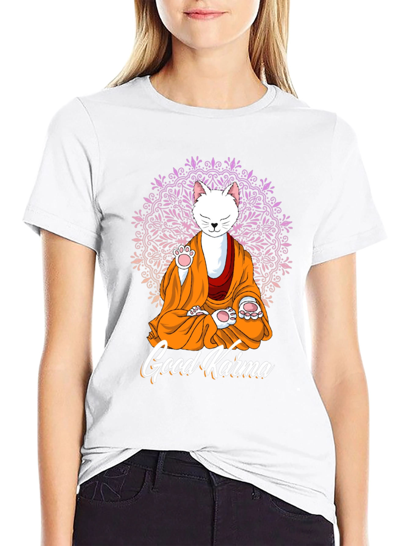 Good Karma Cat T-Shirt - Meditating Feline Tee