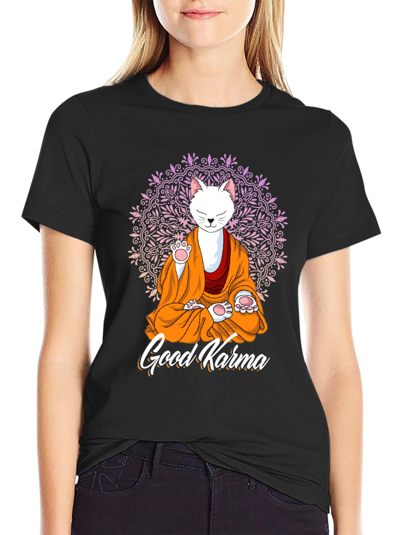 Good Karma Cat T-Shirt - Meditating Feline Tee