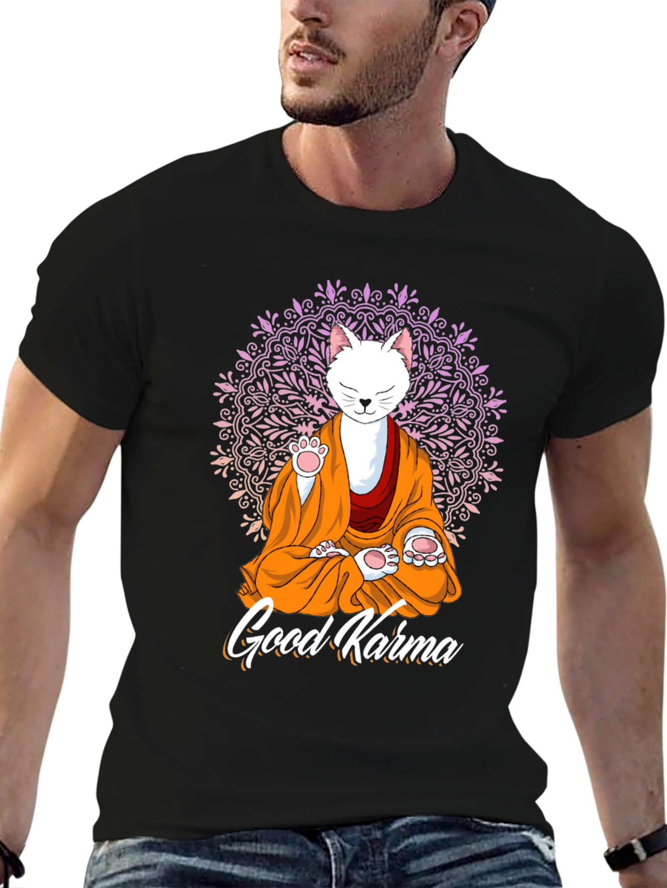 Good Karma Cat T-Shirt - Meditating Feline Tee