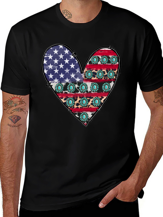 American Flag Heart Graphic T-Shirt