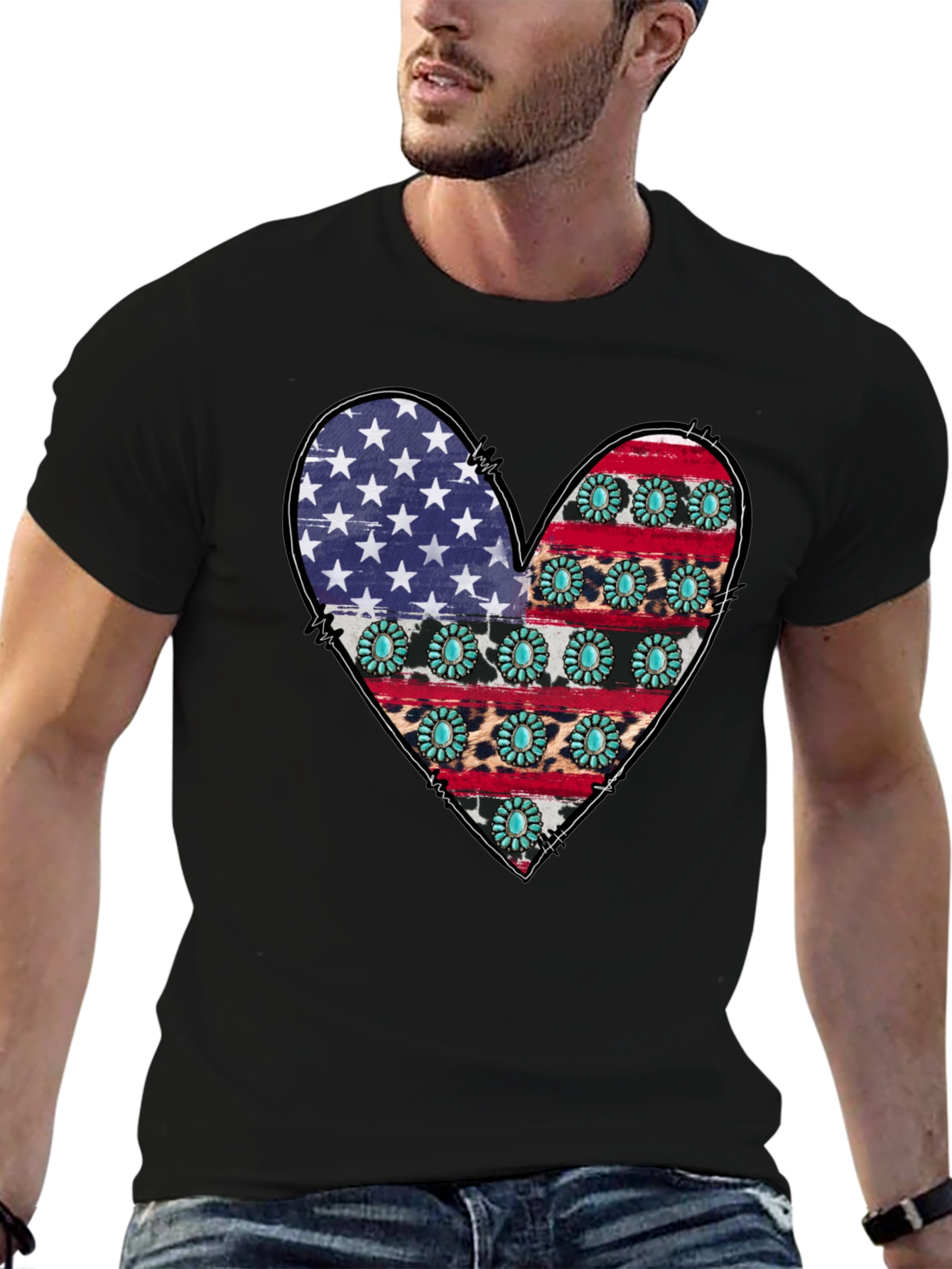 American Flag Heart Graphic T-Shirt
