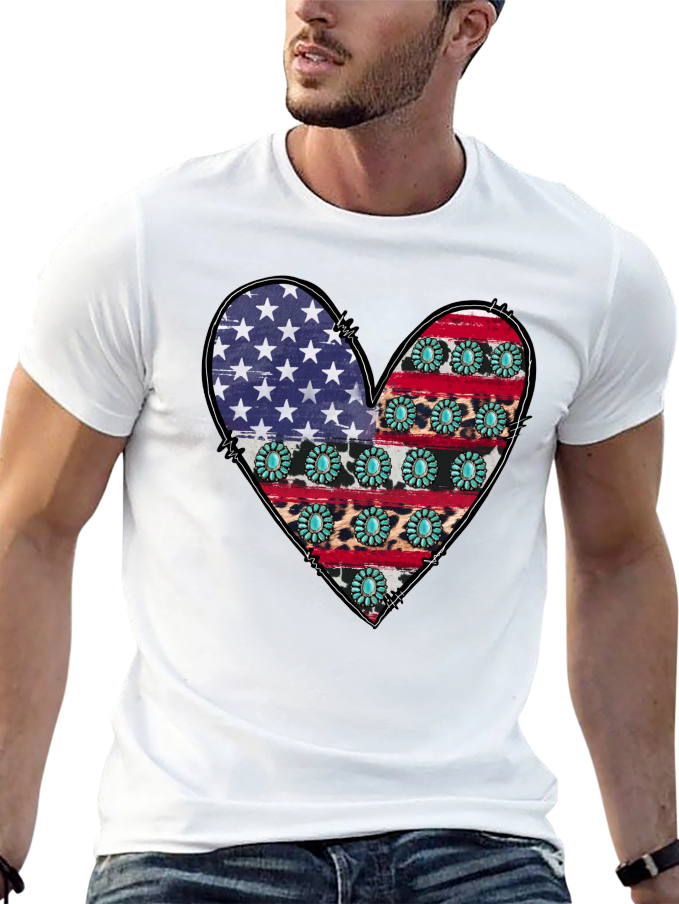 American Flag Heart Graphic T-Shirt