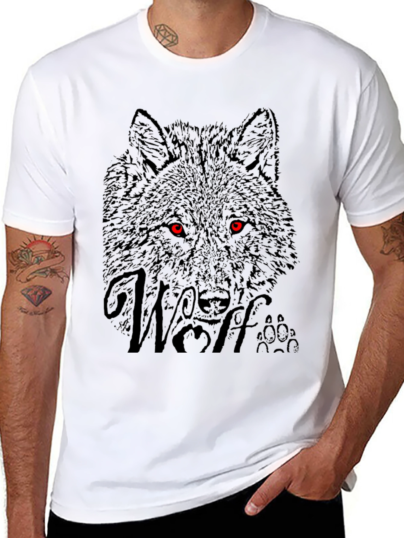Mens Black Wolf Graphic Tee