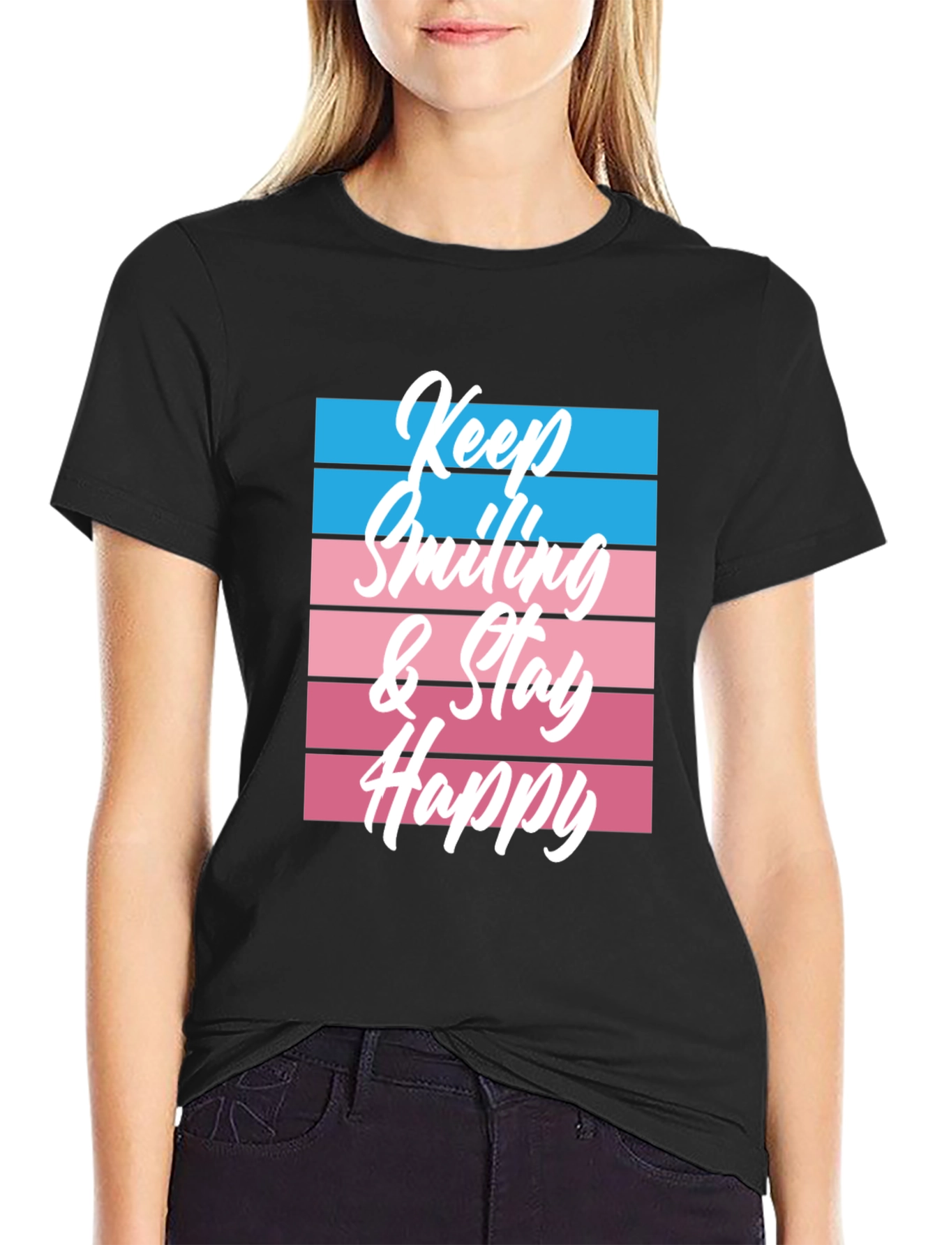 Keep Smiling Graphic Tee - Black