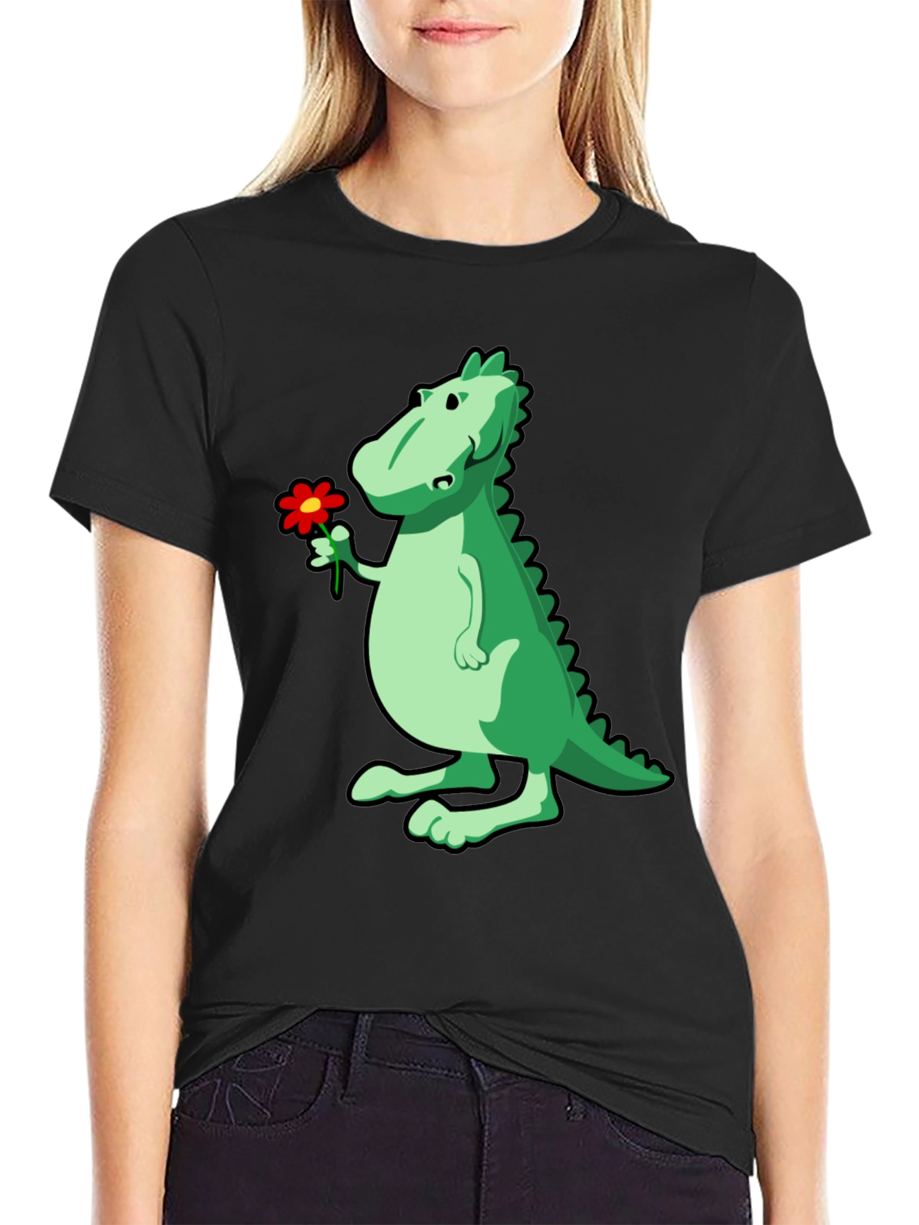 Dino with Flower Graphic T-Shirt