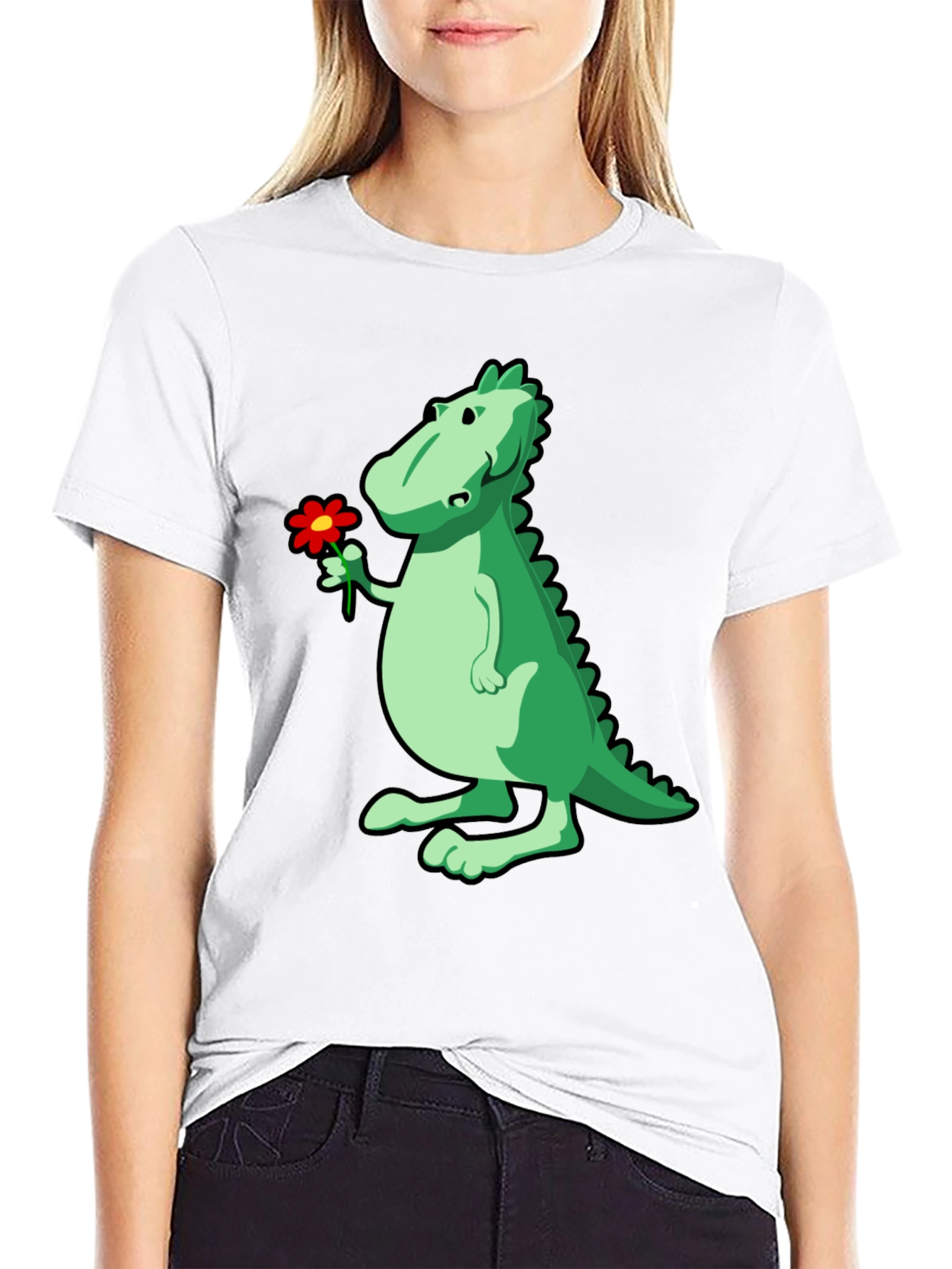 Dino with Flower Graphic T-Shirt
