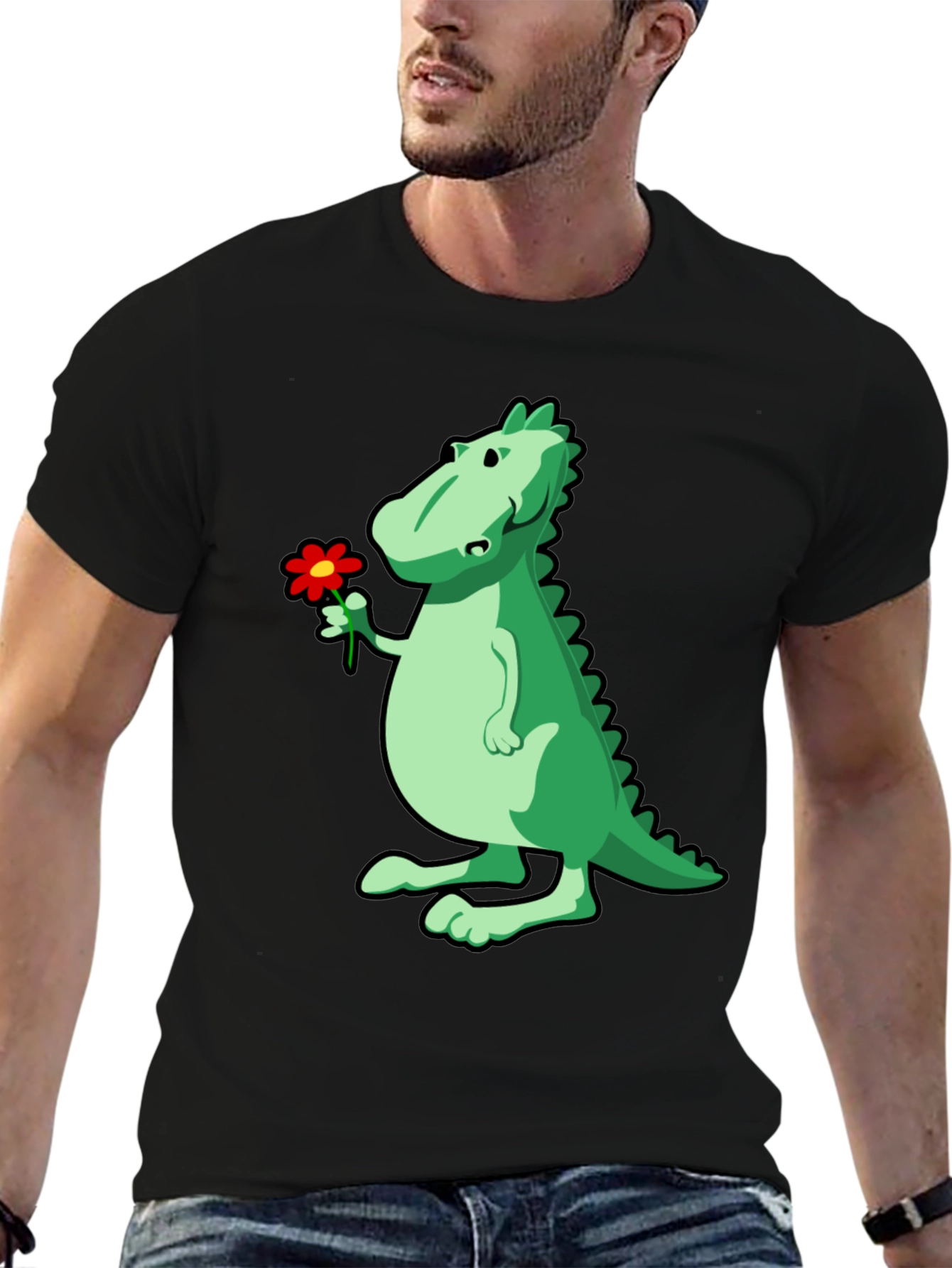 Dino with Flower Graphic T-Shirt