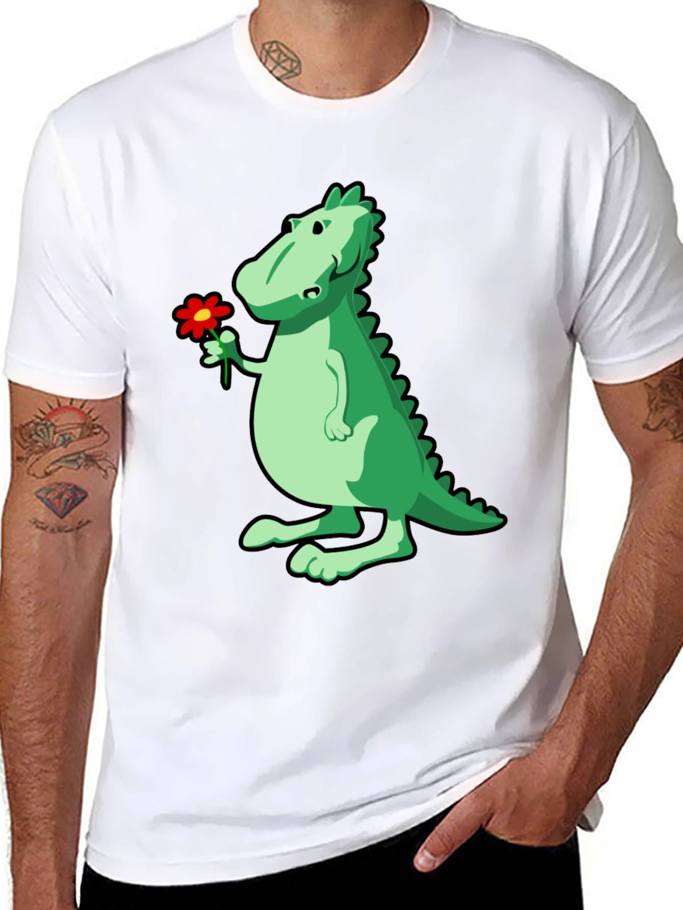 Dino with Flower Graphic T-Shirt