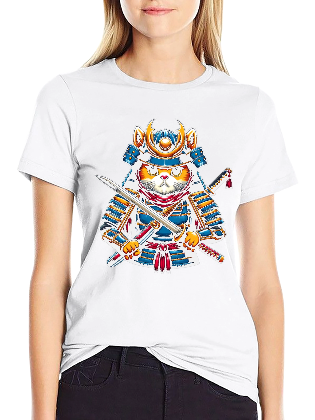 Samurai Cat T-Shirt - Warrior Kitten Graphic Tee