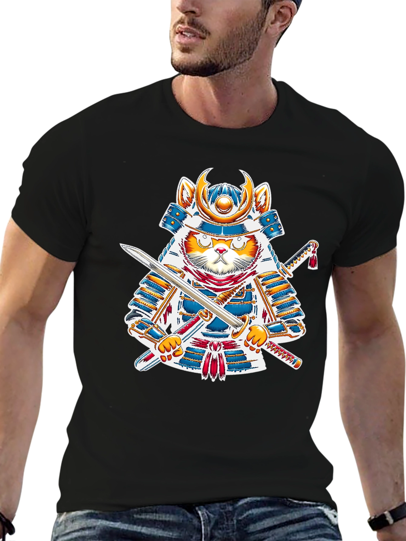 Samurai Cat T-Shirt - Warrior Kitten Graphic Tee