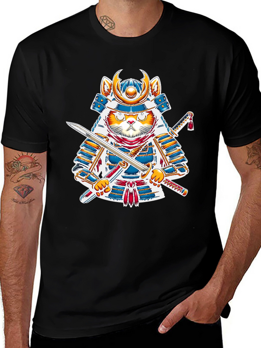 Samurai Cat T-Shirt - Warrior Kitten Graphic Tee