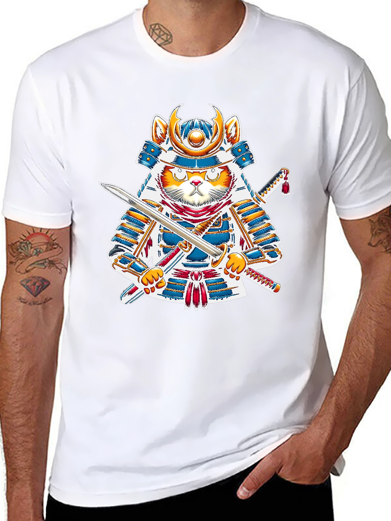 Samurai Cat T-Shirt - Warrior Kitten Graphic Tee