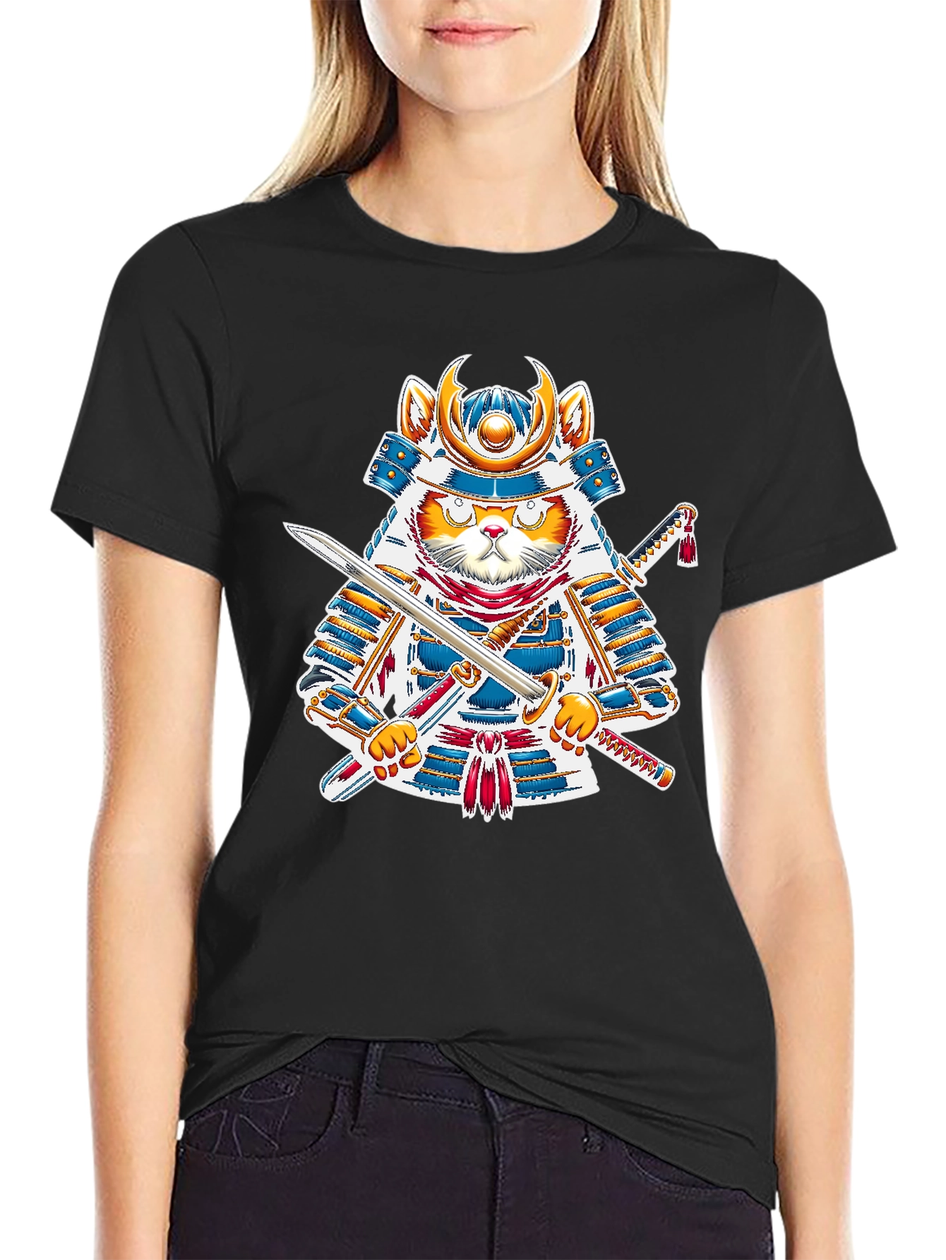 Samurai Cat T-Shirt - Warrior Kitten Graphic Tee