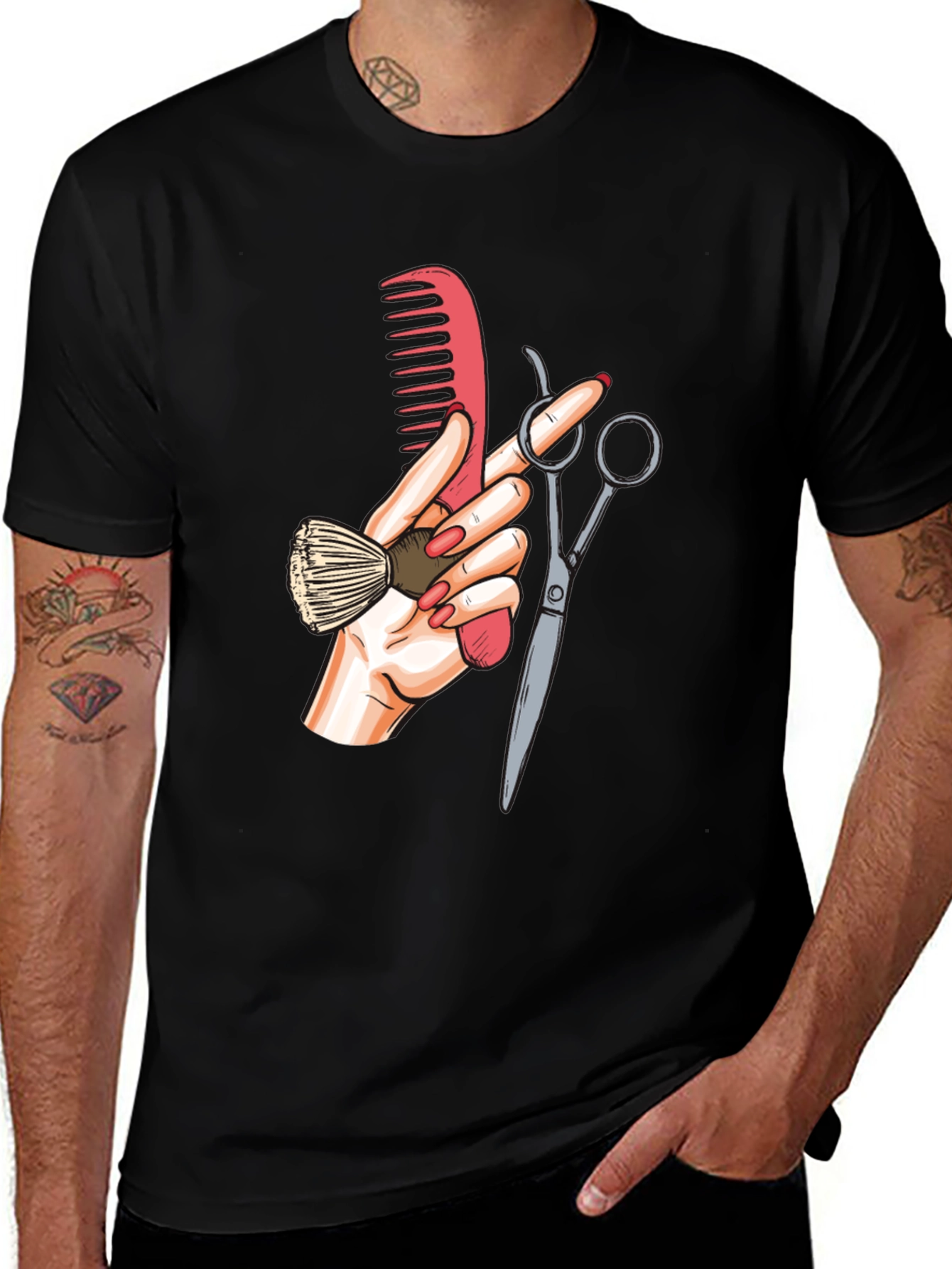 Barber Hand Graphic Tee - Black Cotton T-Shirt