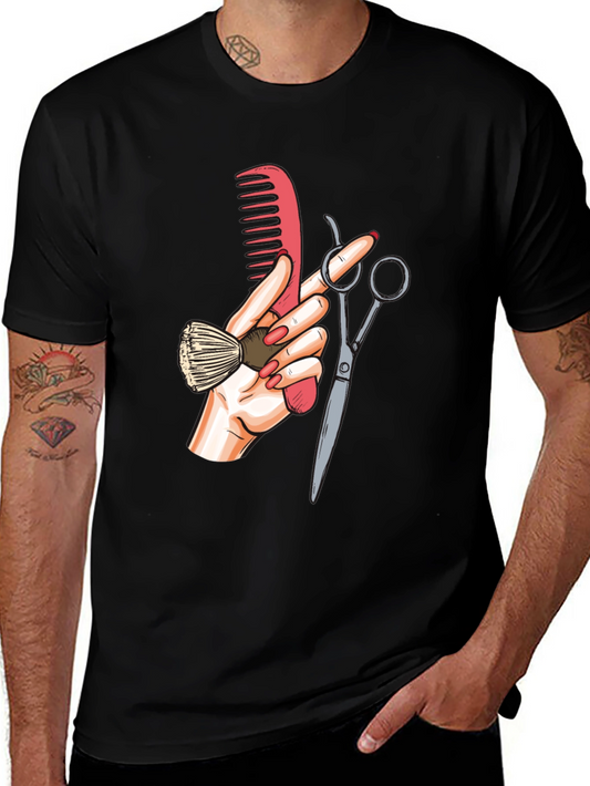 Barber Hand Graphic Tee - Black Cotton T-Shirt